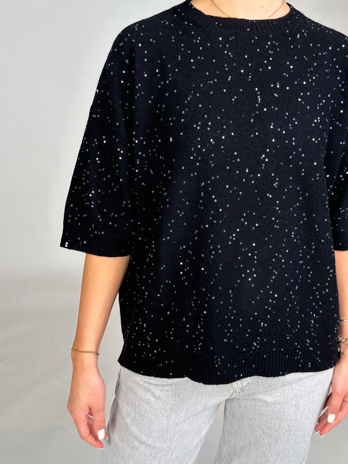 Lorena Antoniazzi Short sleeve sweater with sequin details  black 34