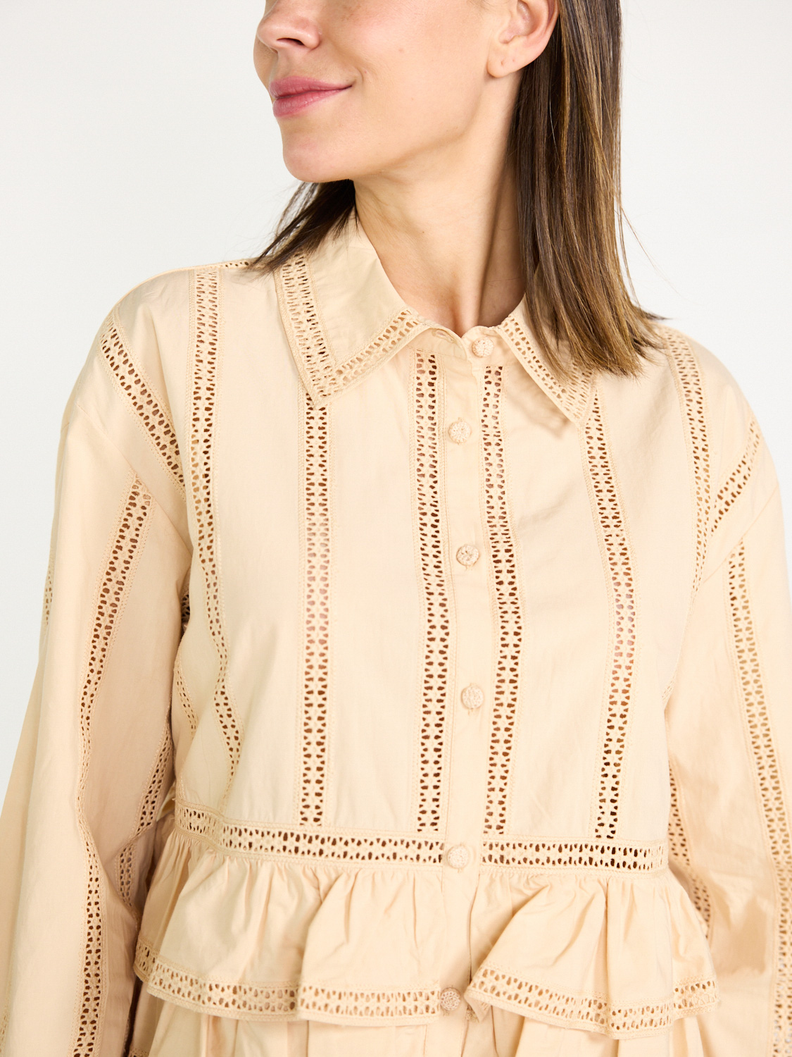 Ulla Johnson Harper cotton blouse with openwork pattern 36 creme