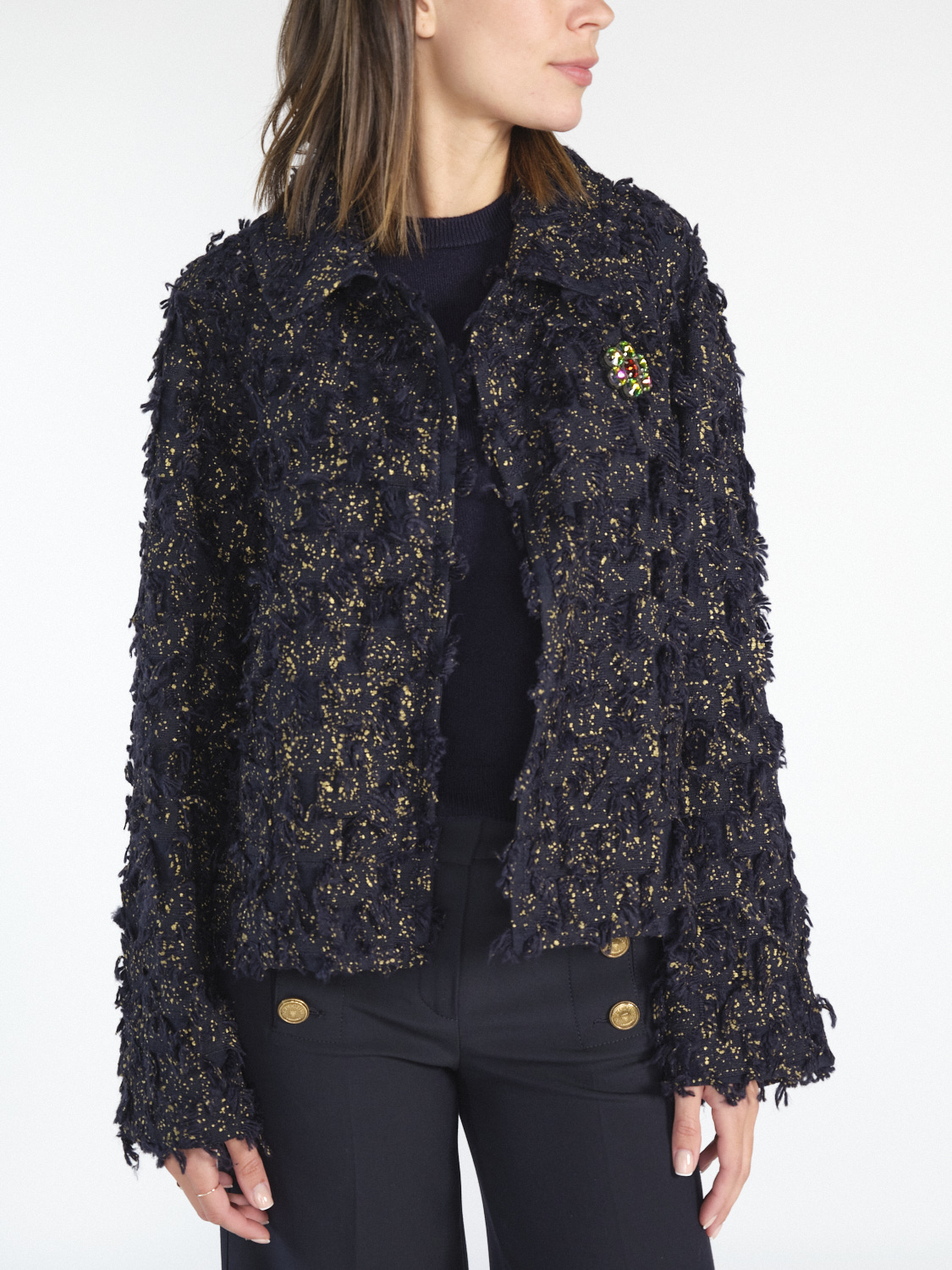 Odeeh Blazer jacket with fringes and gold accents  marine 36