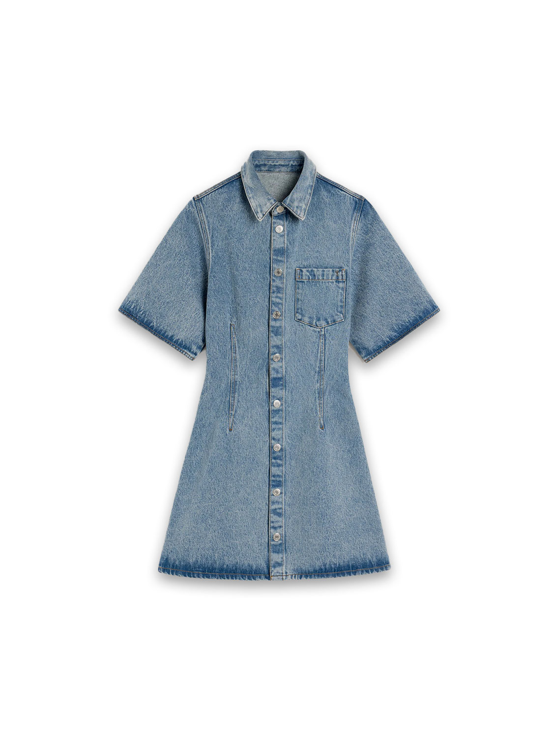 Short-sleeved cotton denim mini dress 