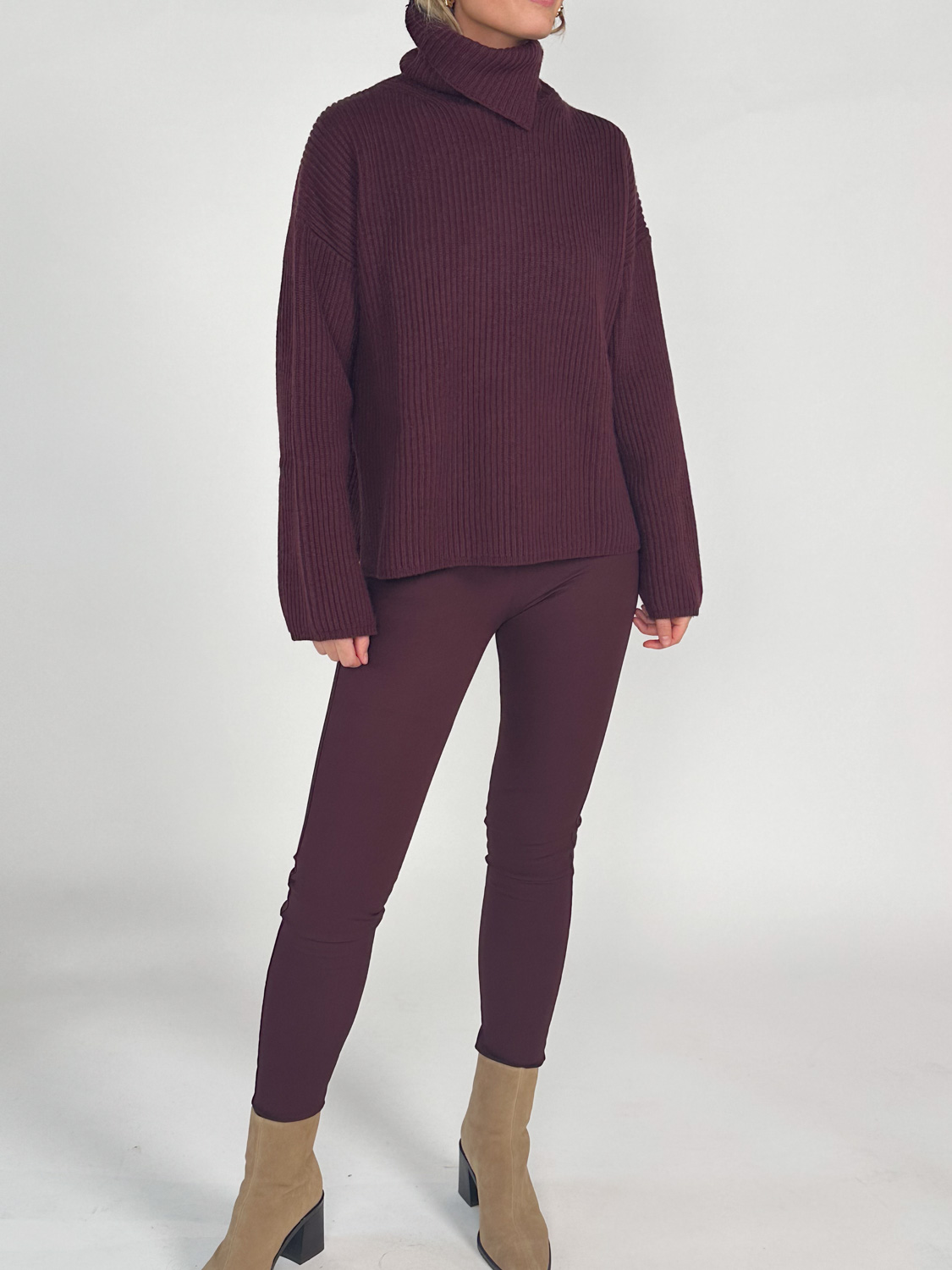 Joseph Rolllkragenpullover aus Merinowolle und Kaschmirseide  bordeaux XS