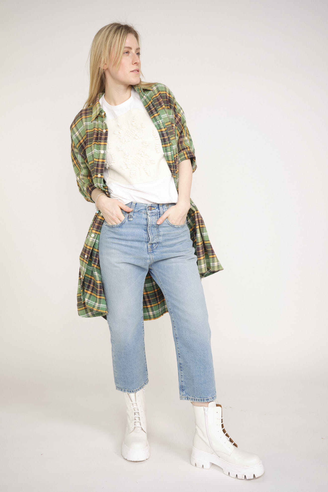 R13 Plaid Oversized Boxy Shirtdress Oversized Cotton Shirt with