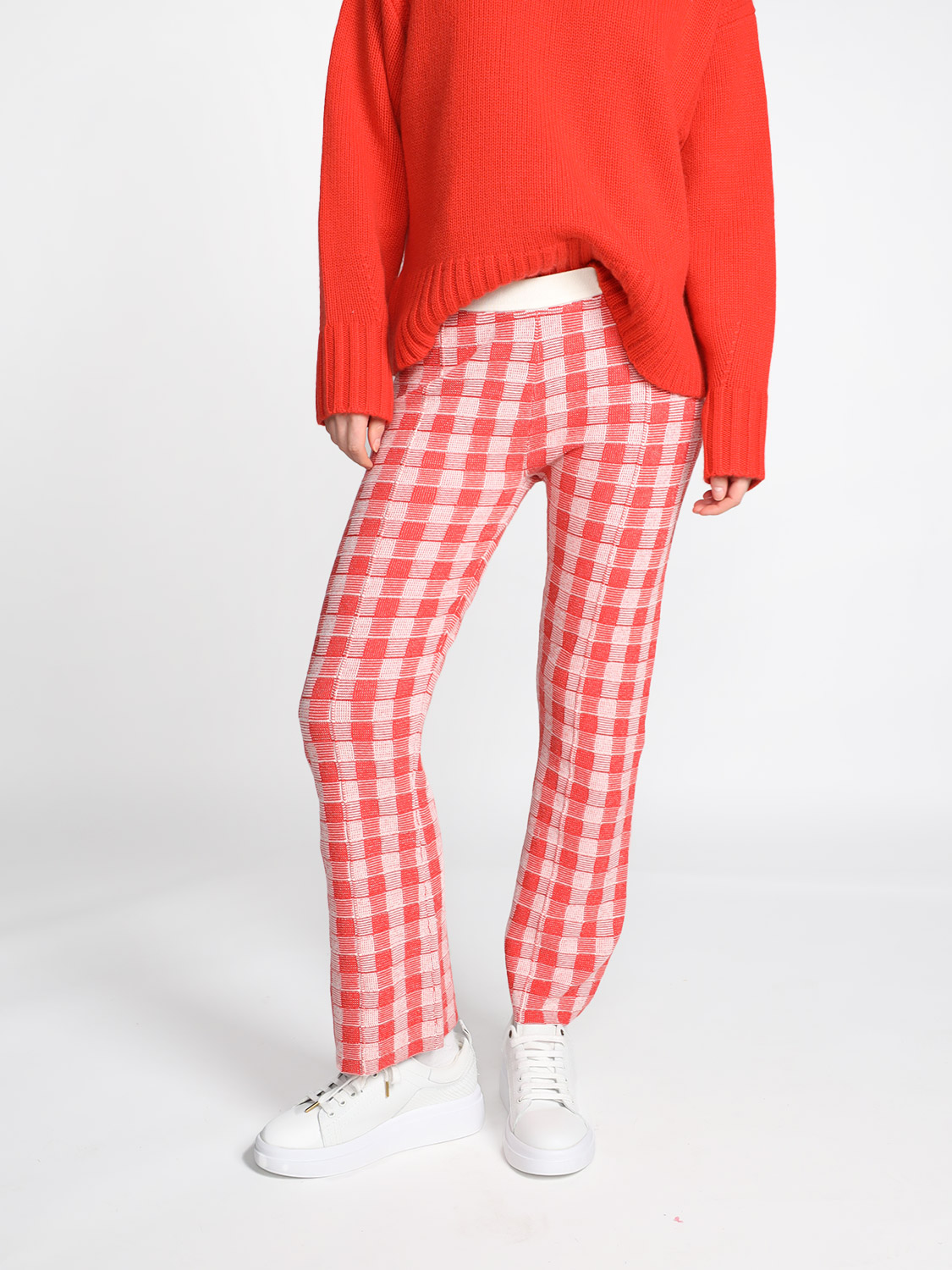 Guest in Residence Gingham Flare - Hose aus Seiden-Leinen-Mix red M