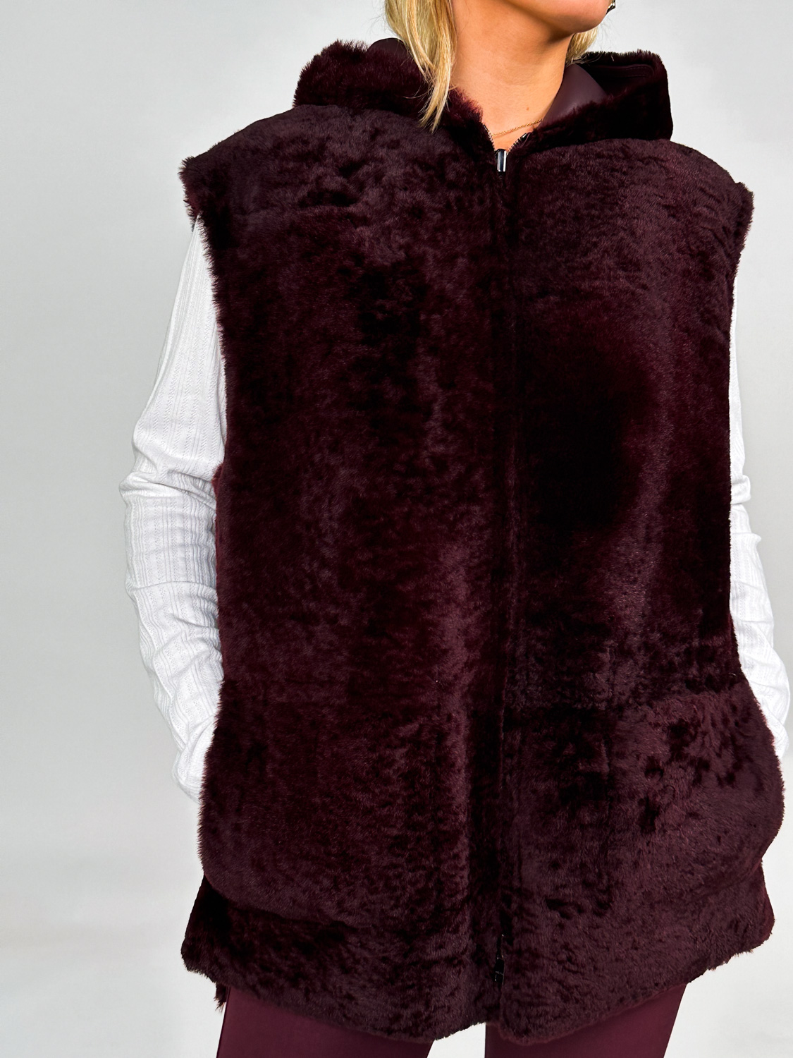 Joseph Dantec - Reversible Shearling Gilet  bordeaux 36