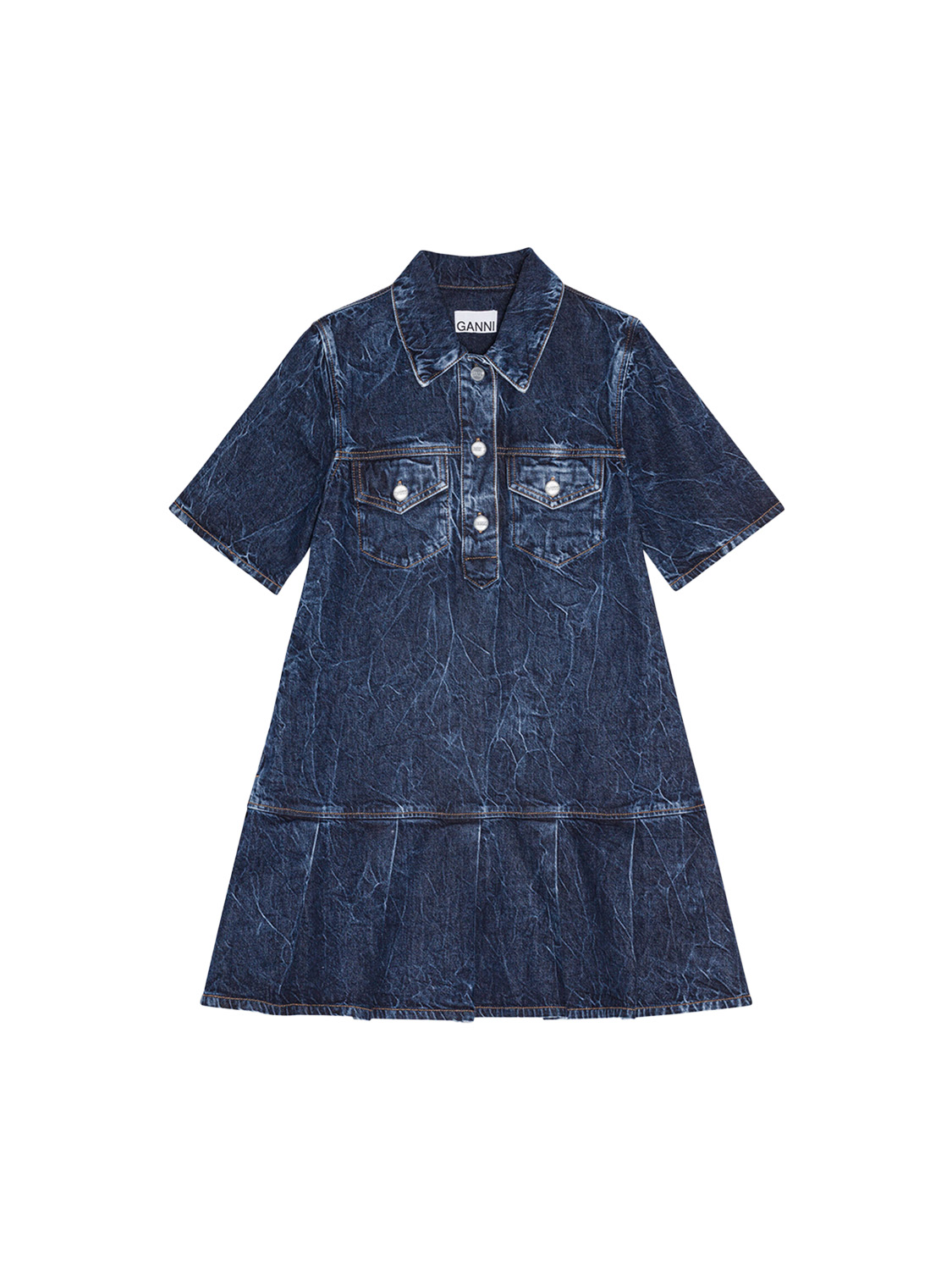 Ganni Denim Blue Crinkled Future Mini Kleid  blue 38