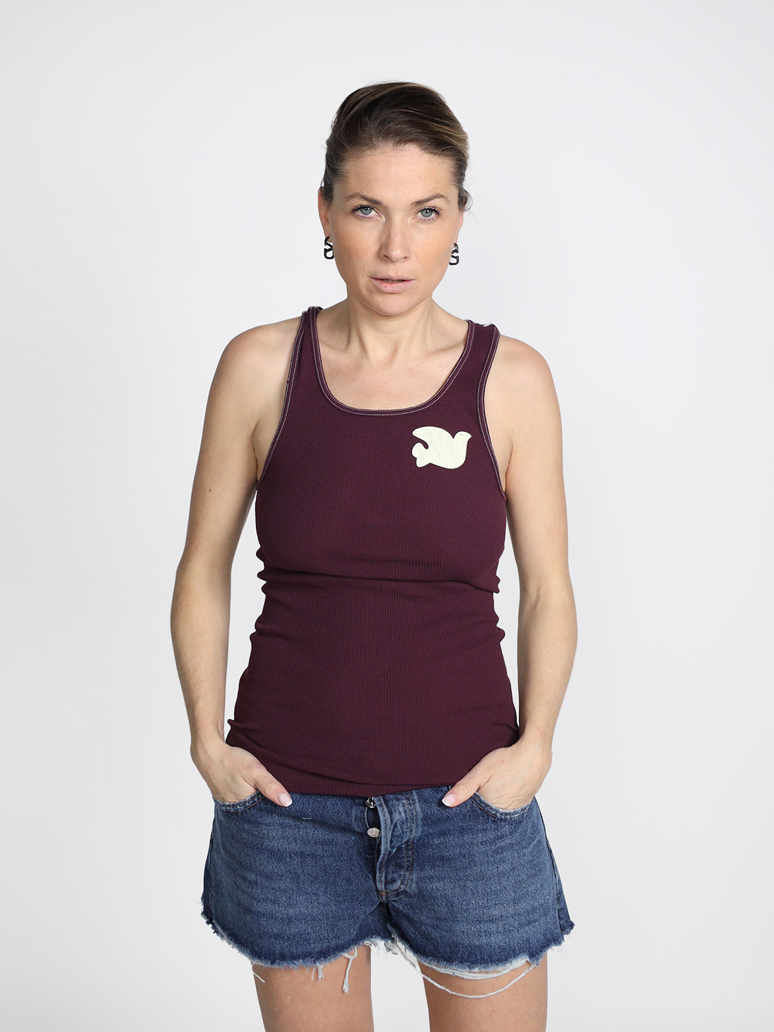 Free City Ribbed tank top with back print  bordeaux XS/S