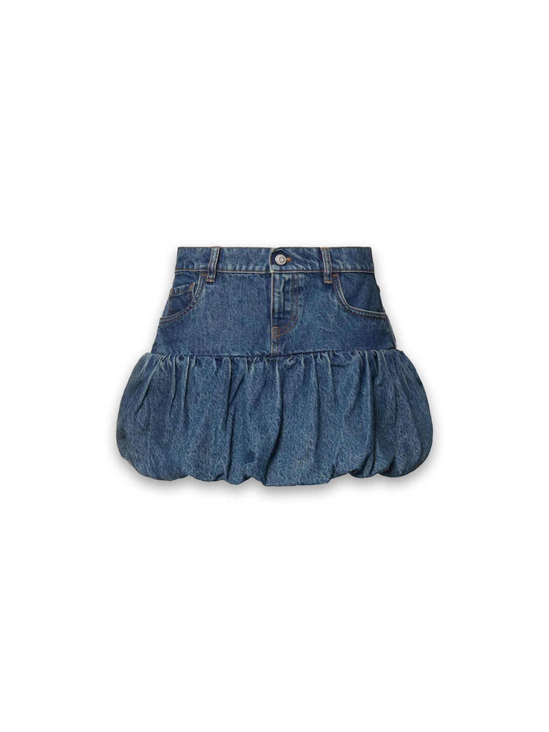 Gathered - Denim mini skirt  