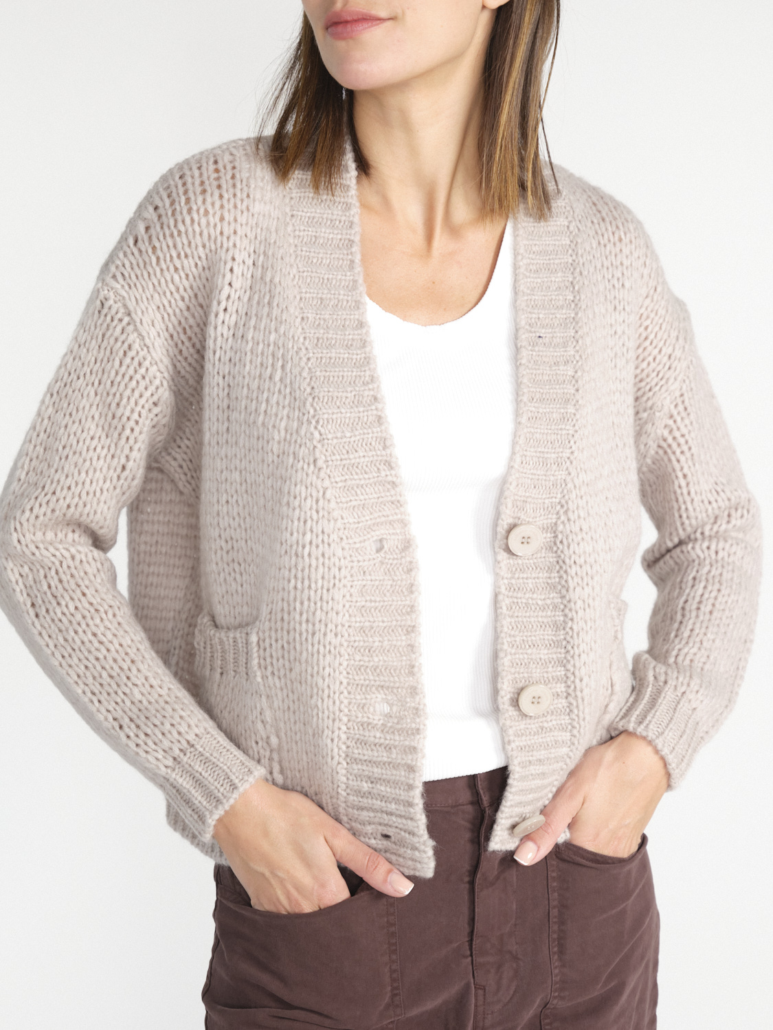 Roberto Collina Kurzer Cardigan aus Alpaka-Woll-Mix   creme XS