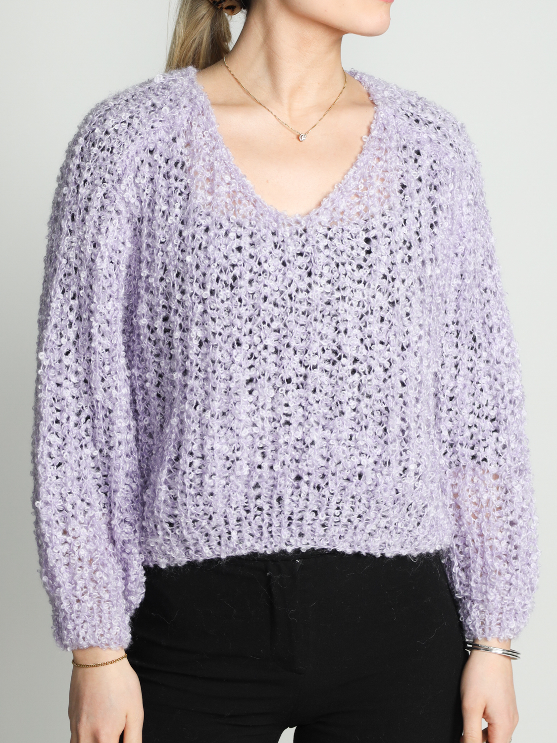 Maiami Boucle Broiche – Grobstrick Pullover  flieder M/L