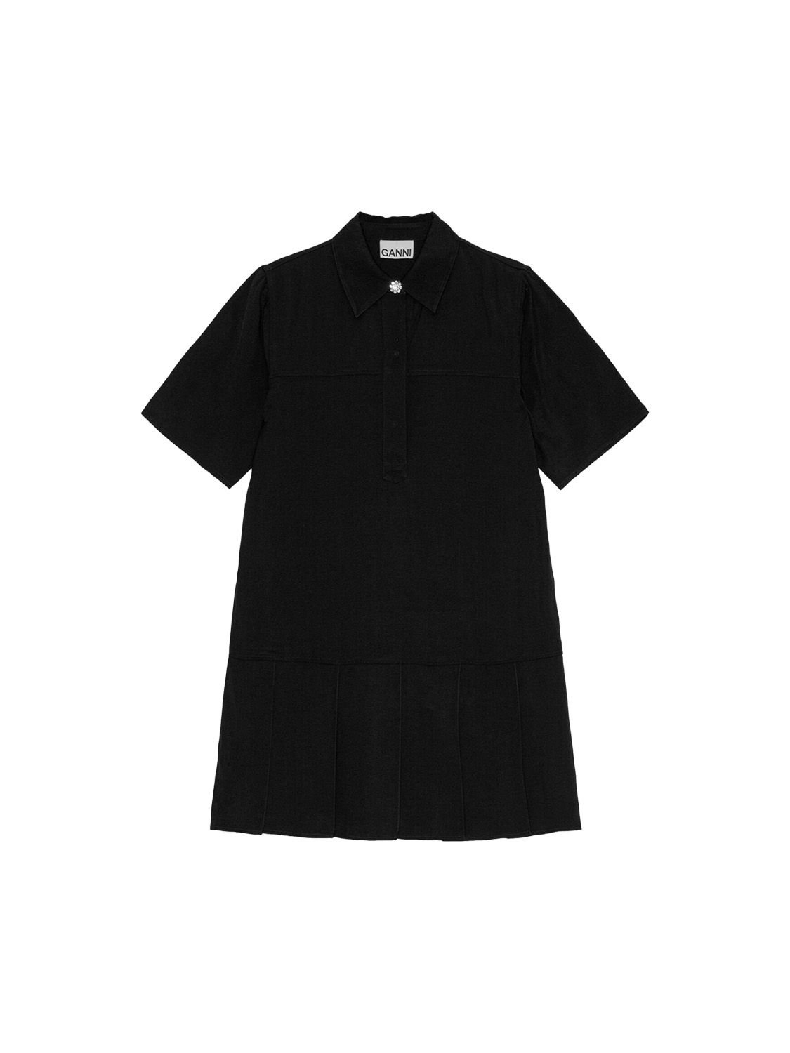 Ganni Twill mini dress with pleat details   black 38