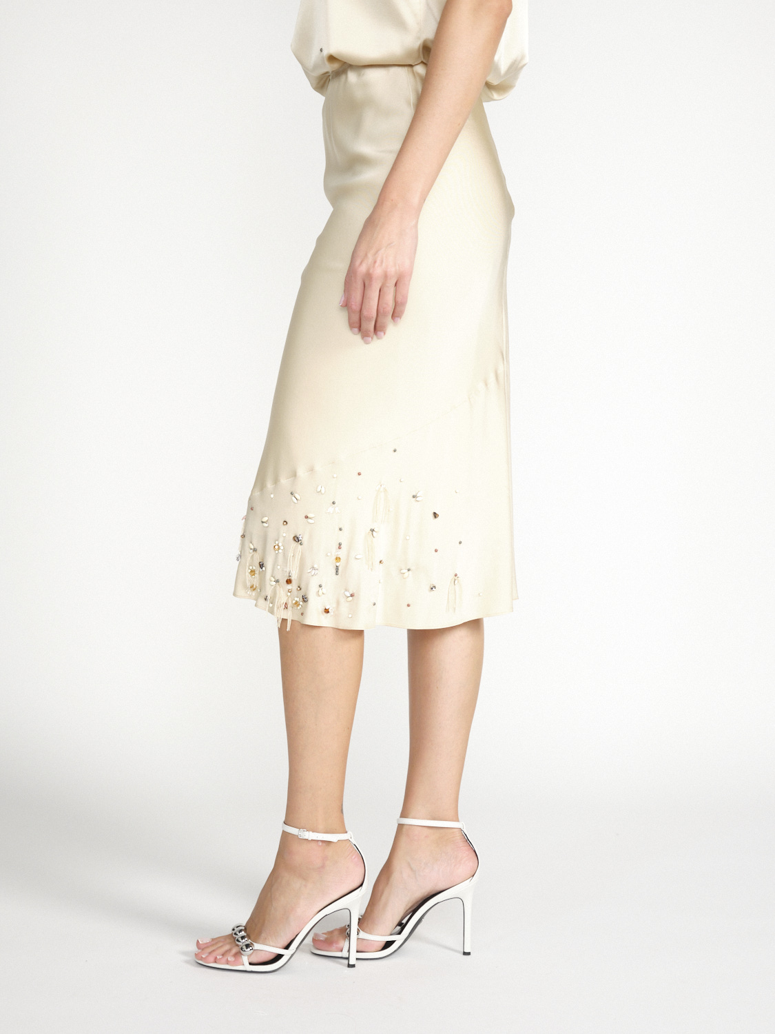 Dorothee Schumacher Sprakling Statements silk midi skirt with christening knit details  creme M