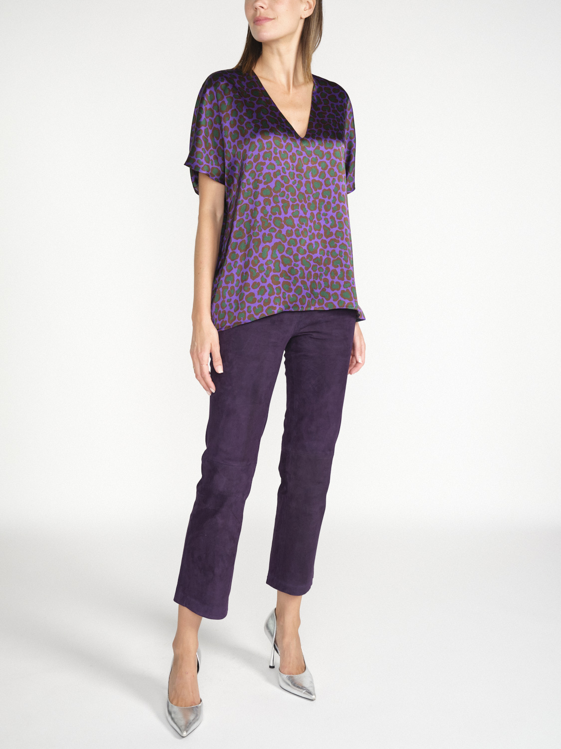 SIYU Animal – Satin-Bluse mit Leo-Print   morado 38