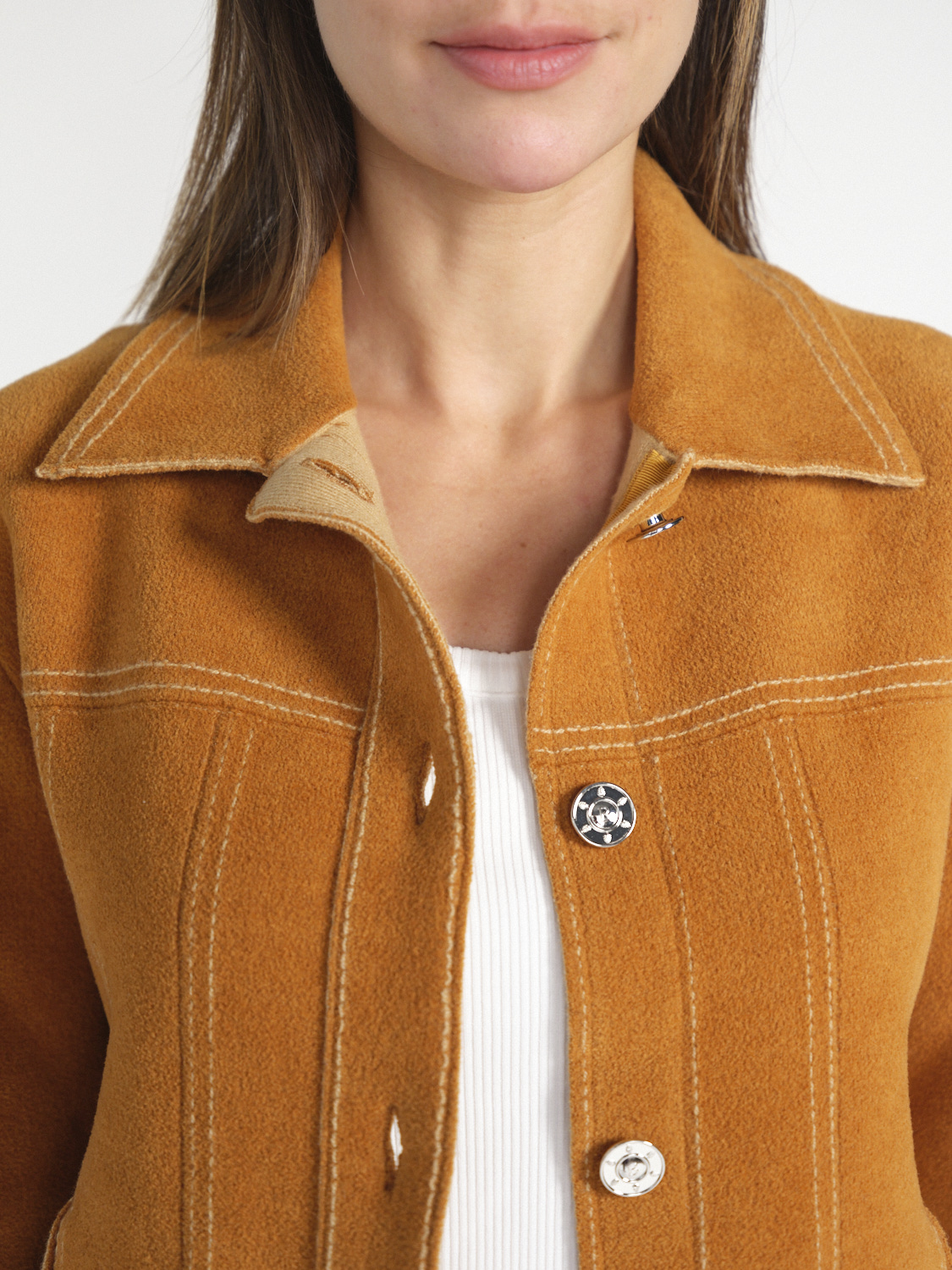 Barrie Suede Fitted Jacket - Jacket with seam details  camel S