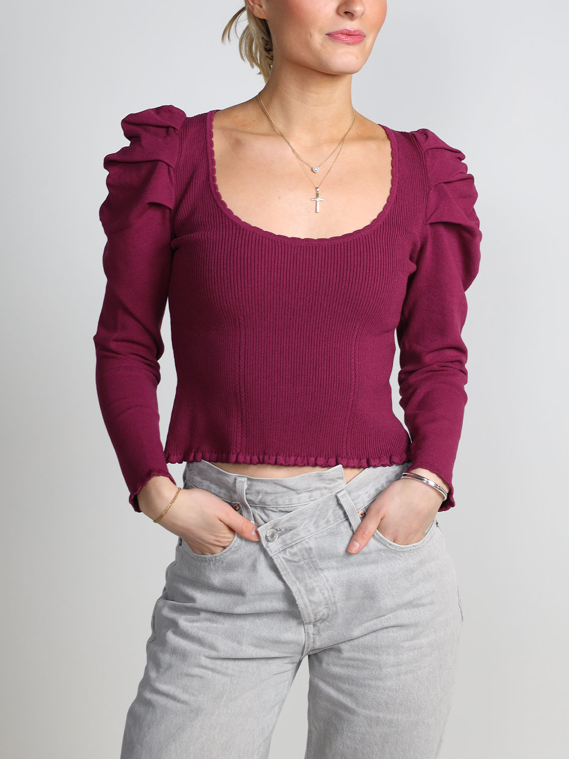 Farm Rio Burgundy – Pullover mit Rüschen  lila XS