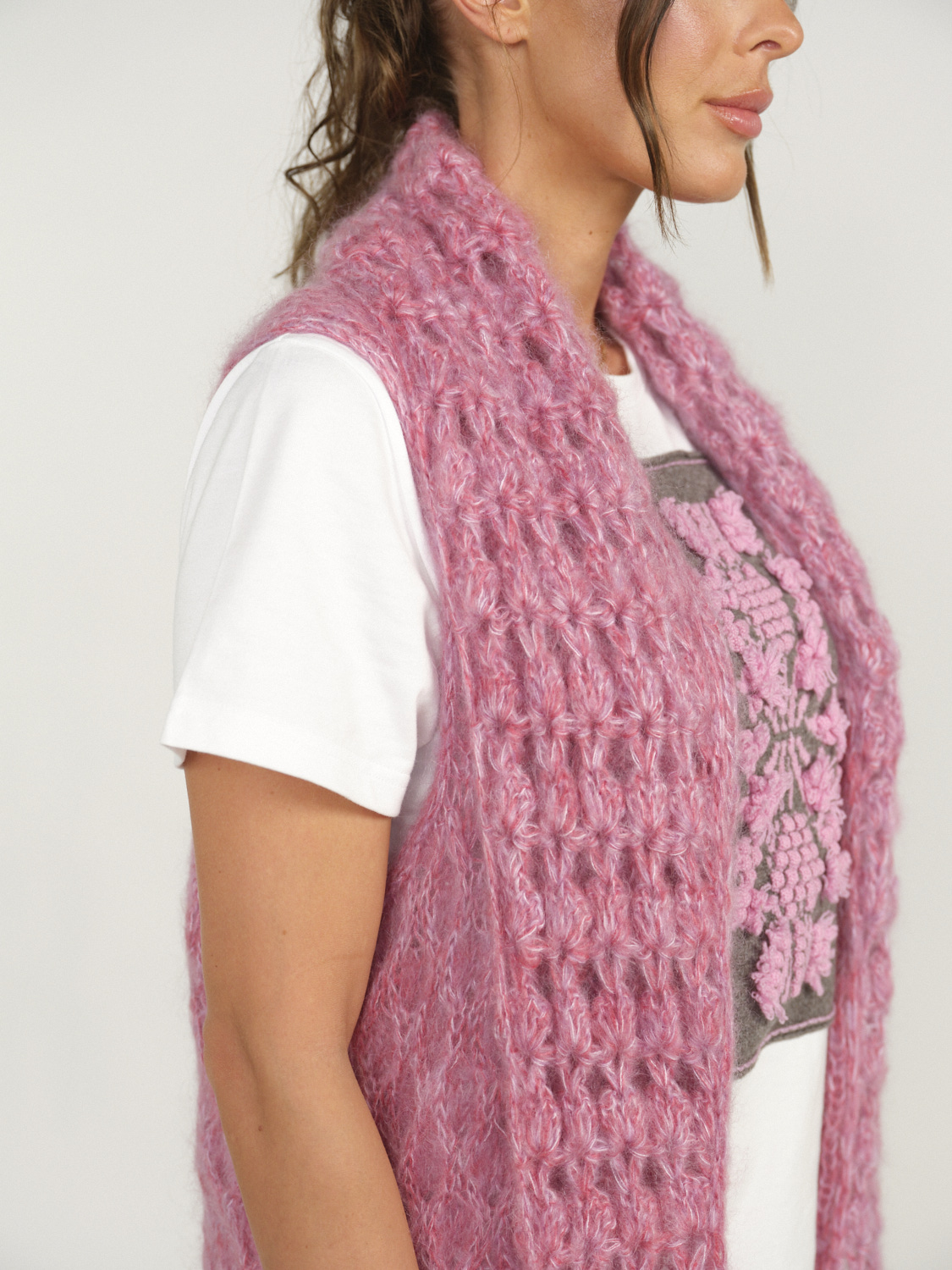 Letanne Gia Mohair Silk Gia - Gilet lavorato a maglia in misto seta e mohair rosa Uno