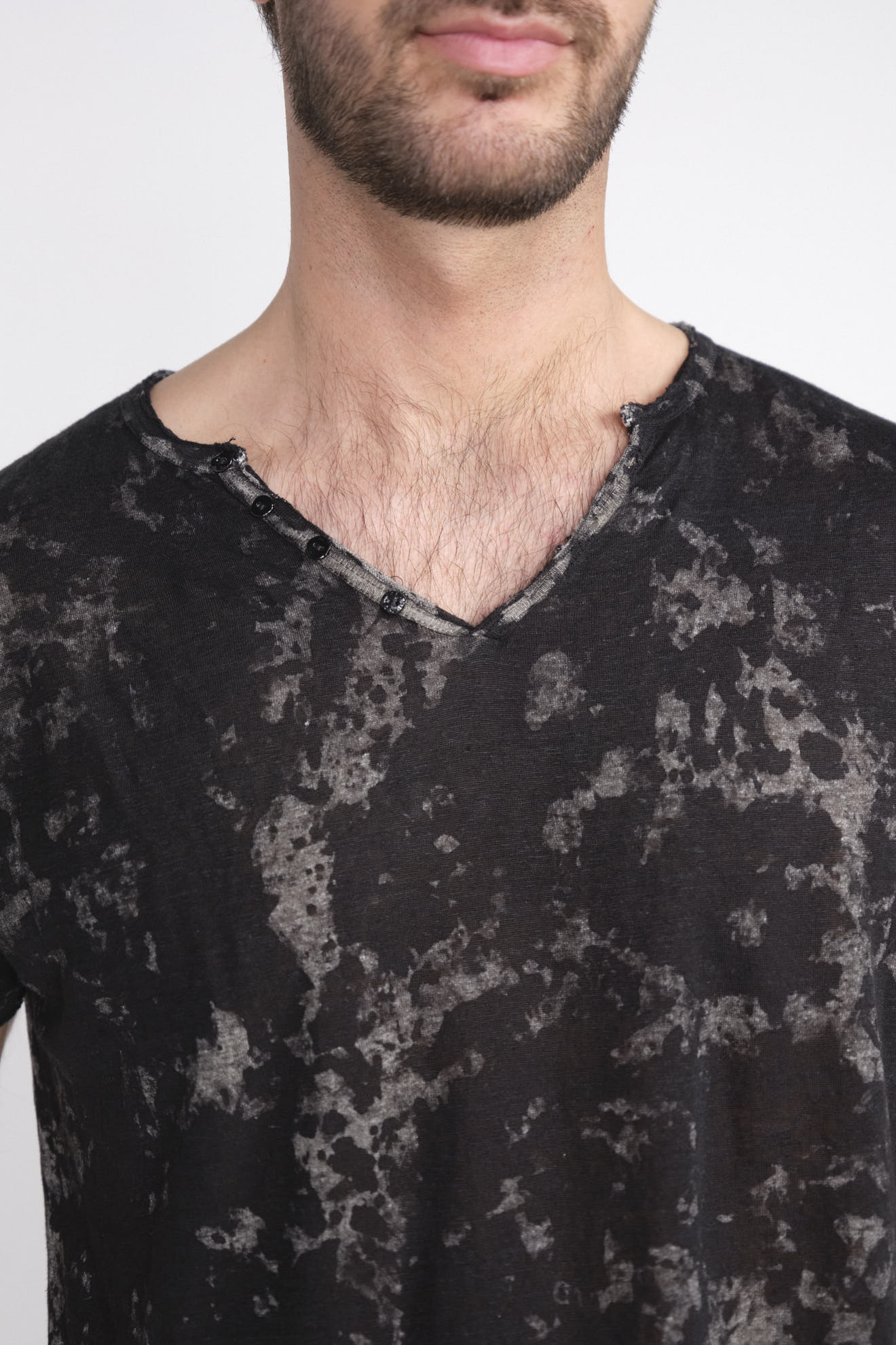 Avant Toi Maglia Serafino - T-shirt with batik pattern black L