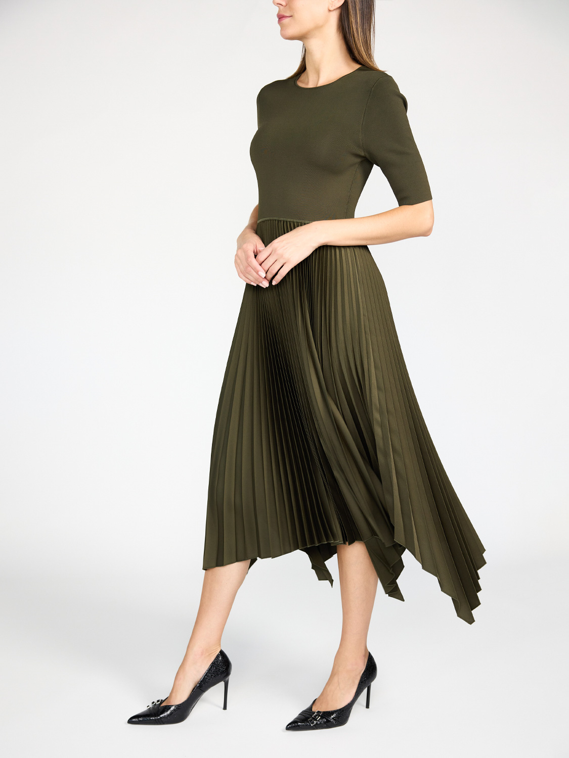 Joseph Darno – Plissiertes Maxikleid  khaki 36