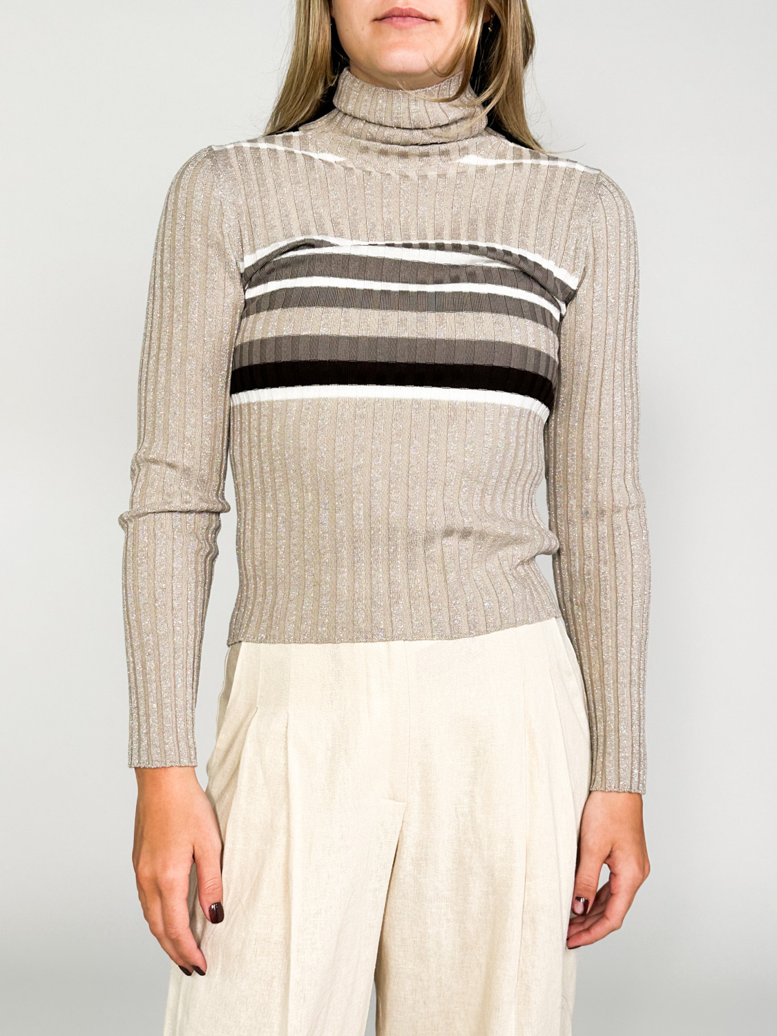 Alto Cherie Donna – striped sweater with glitter details  beige S