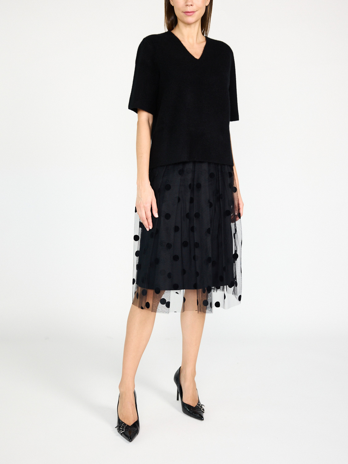 Nina Ricci  Pleated tulle skirt with dot design  black XS