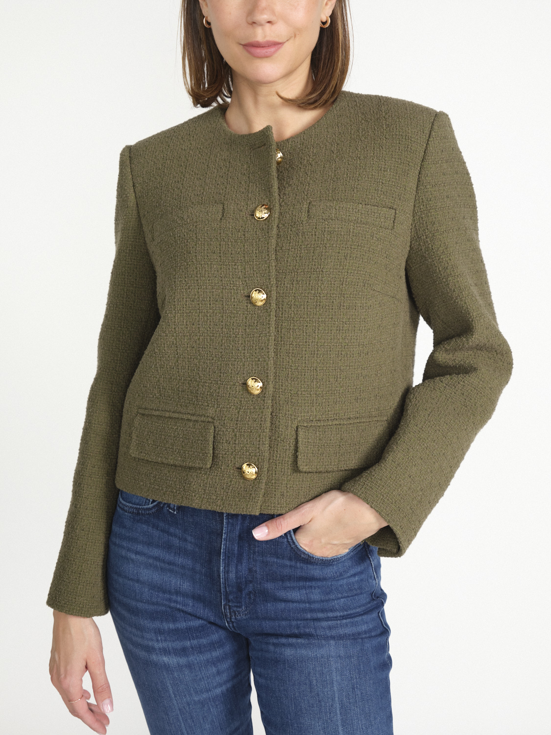 Nili Lotan Slim-fit collarless jacket made of Bouclé  green 34