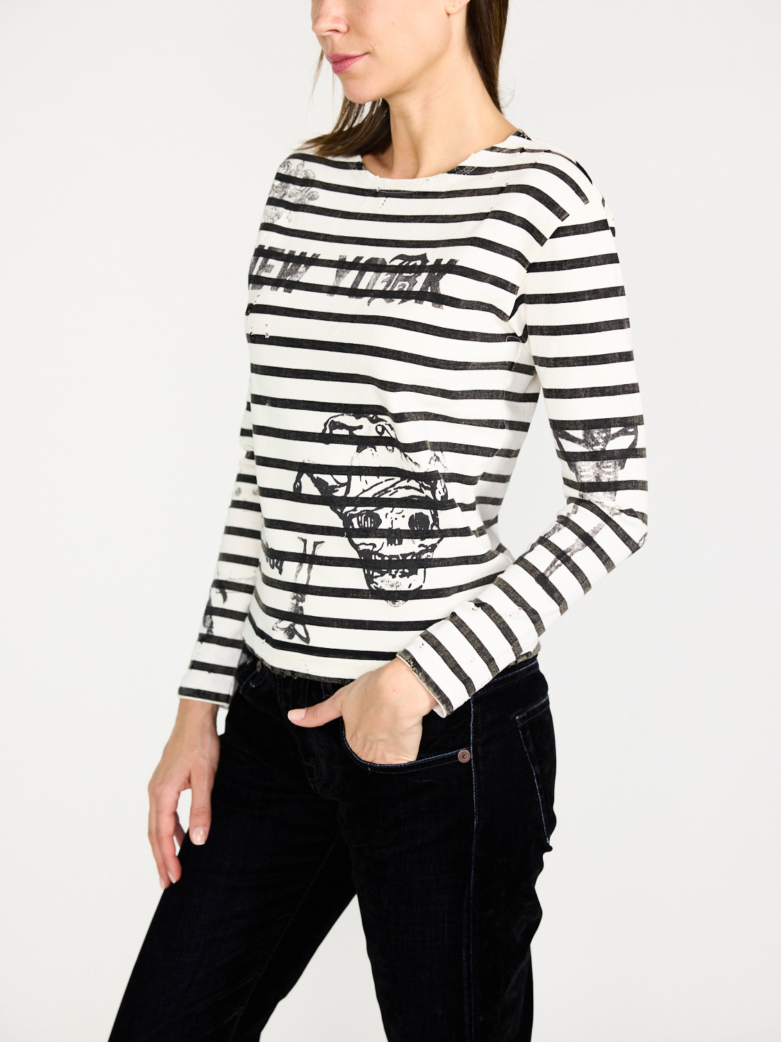 R13 Patch Breton – Gestreiftes Long Sleeve   bianco S