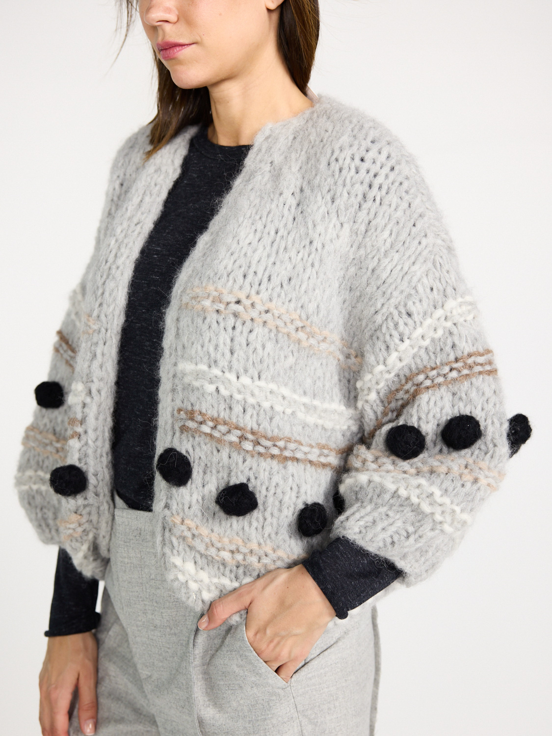 Maiami Alpaca Big Bomber – Grobstrick Cardigan gris Talla única