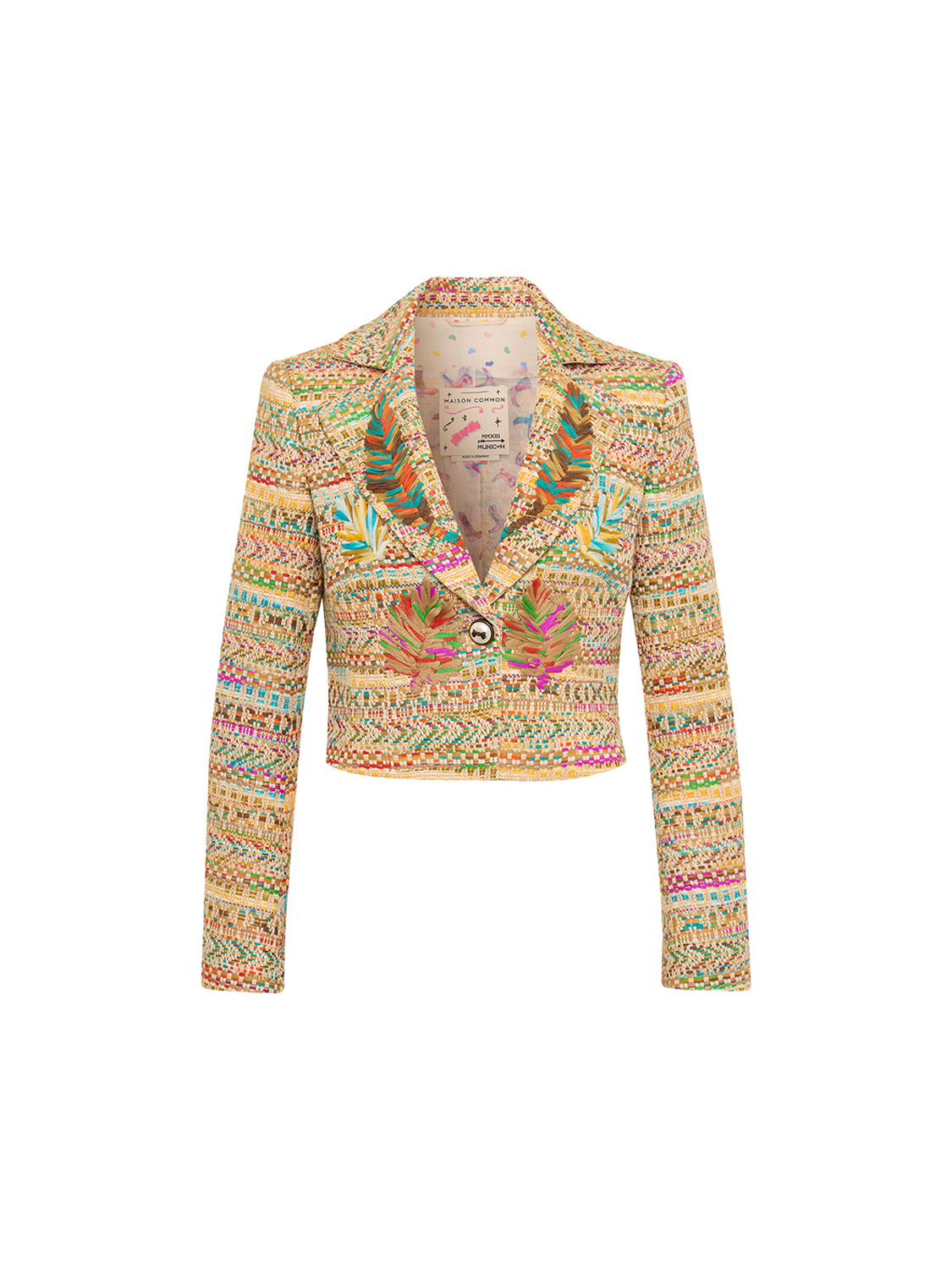 Short tweed blazer with multicolored pattern 