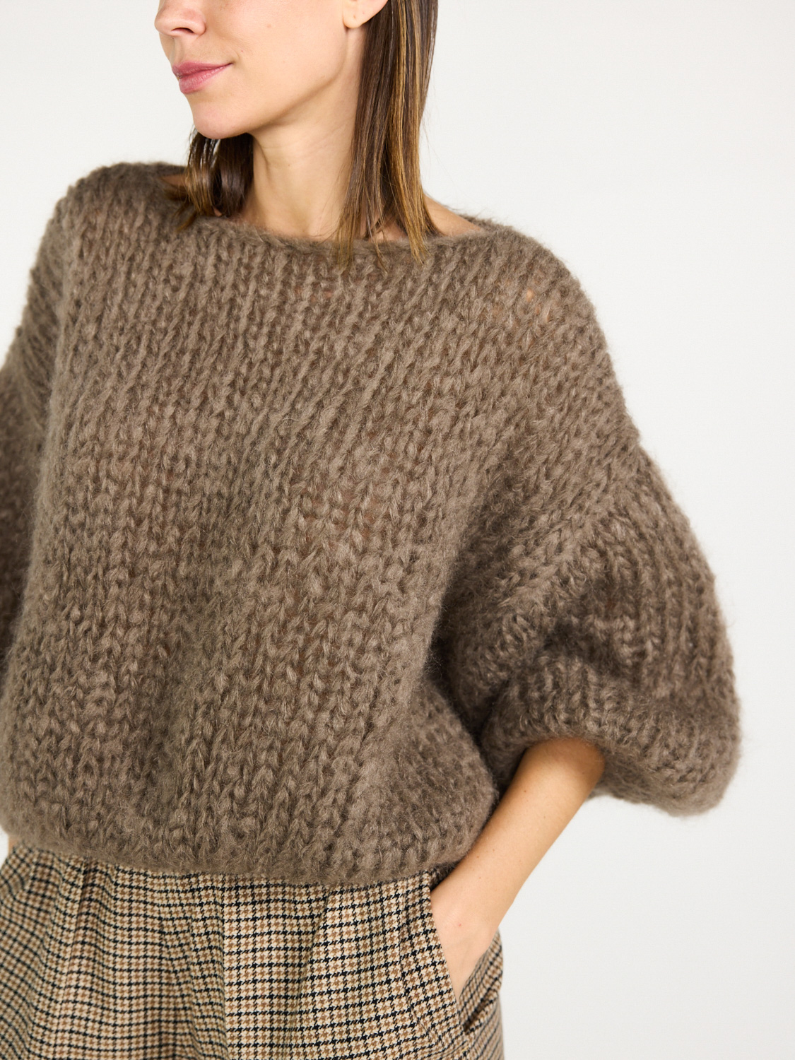 Maiami Mohair Big Sweater – Grobstrick Pullover taupe S/M