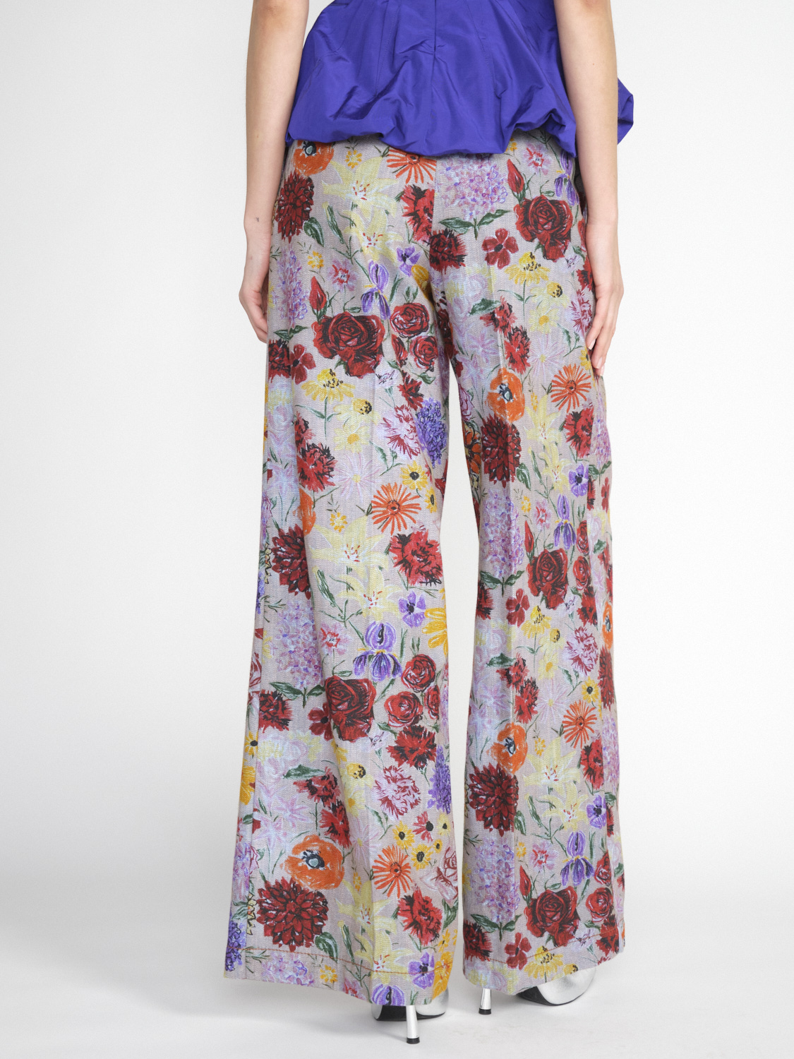 Odeeh Weite Baumwoll-Hose mit Blumen-Print  mehrfarbig 34