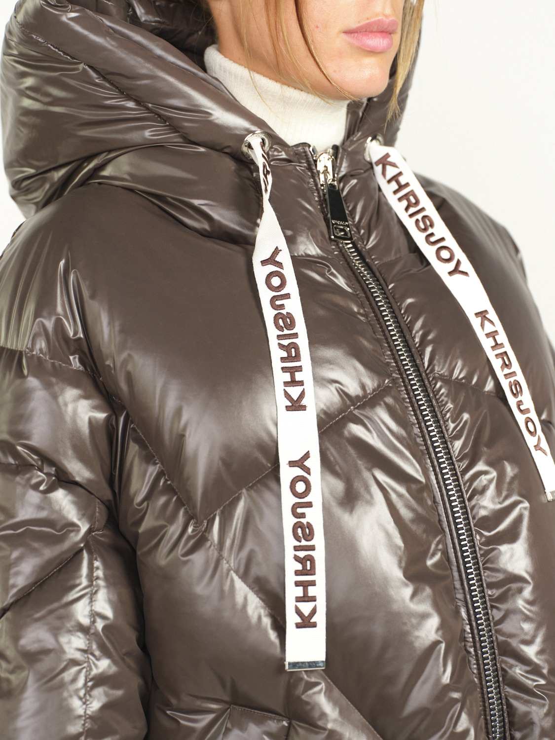 khrisjoy Puff Khris Iconic Shiny - Puffer jacket with hood brown S/M