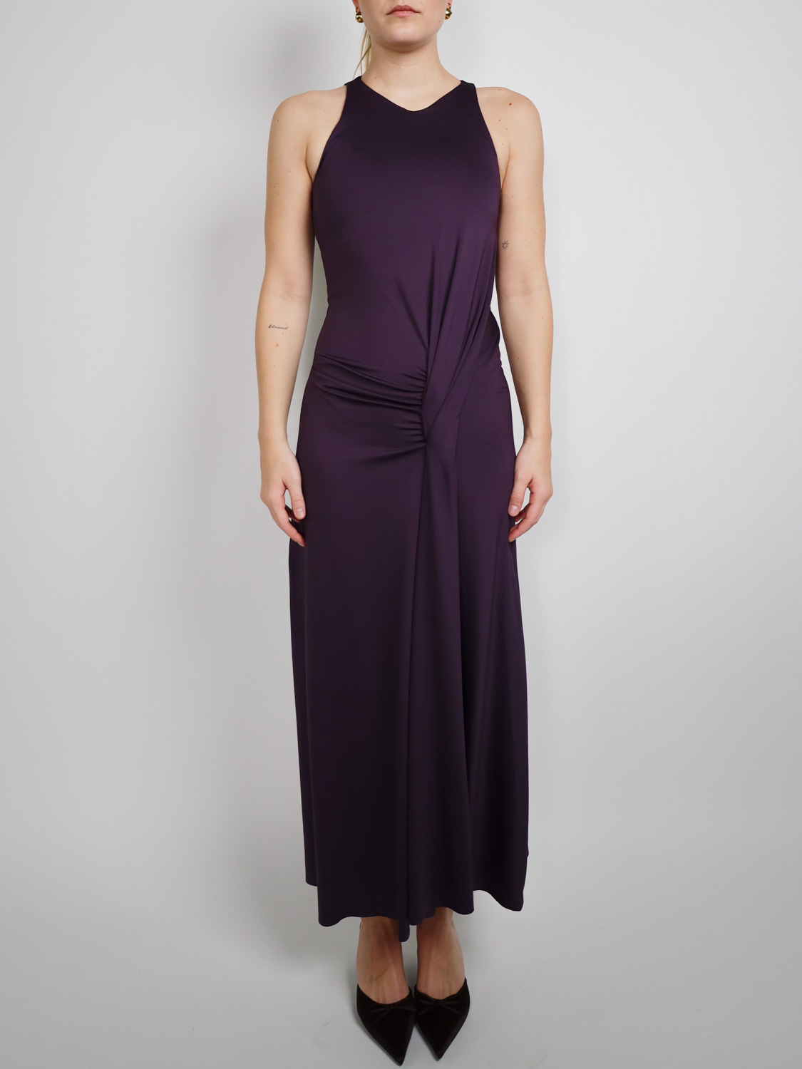 Victoria Beckham Sleeveless Drape Front – Stretchiges Maxikleid   lila 34