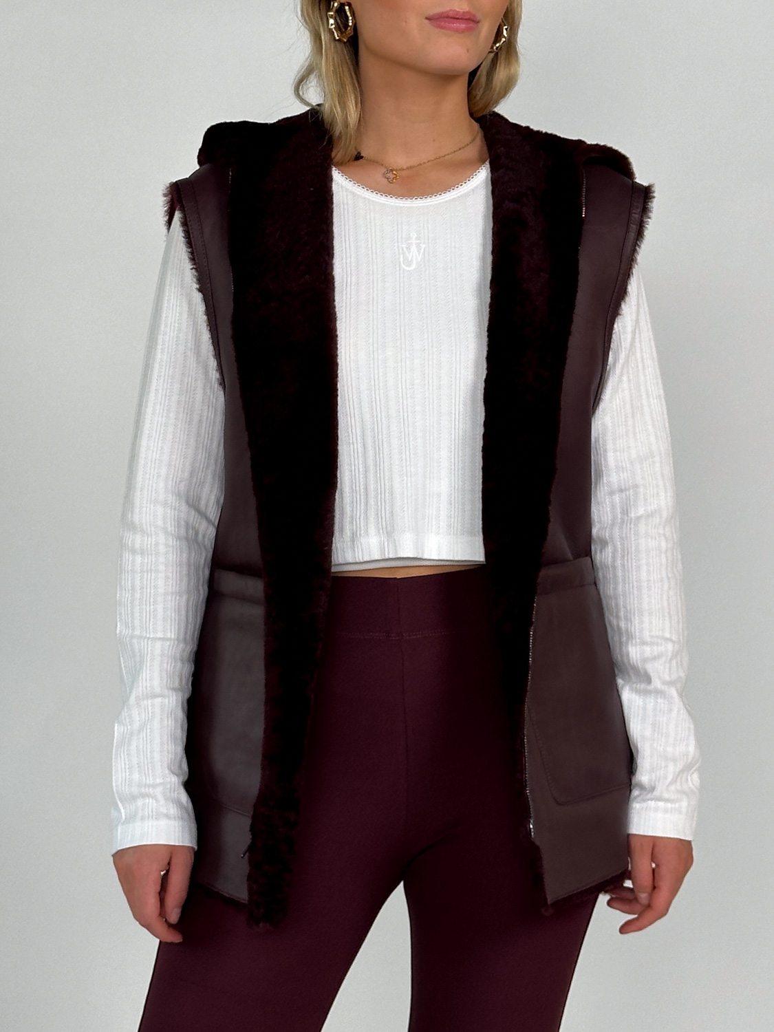 Joseph Dantec - Reversible Shearling Gilet  bordeaux 36