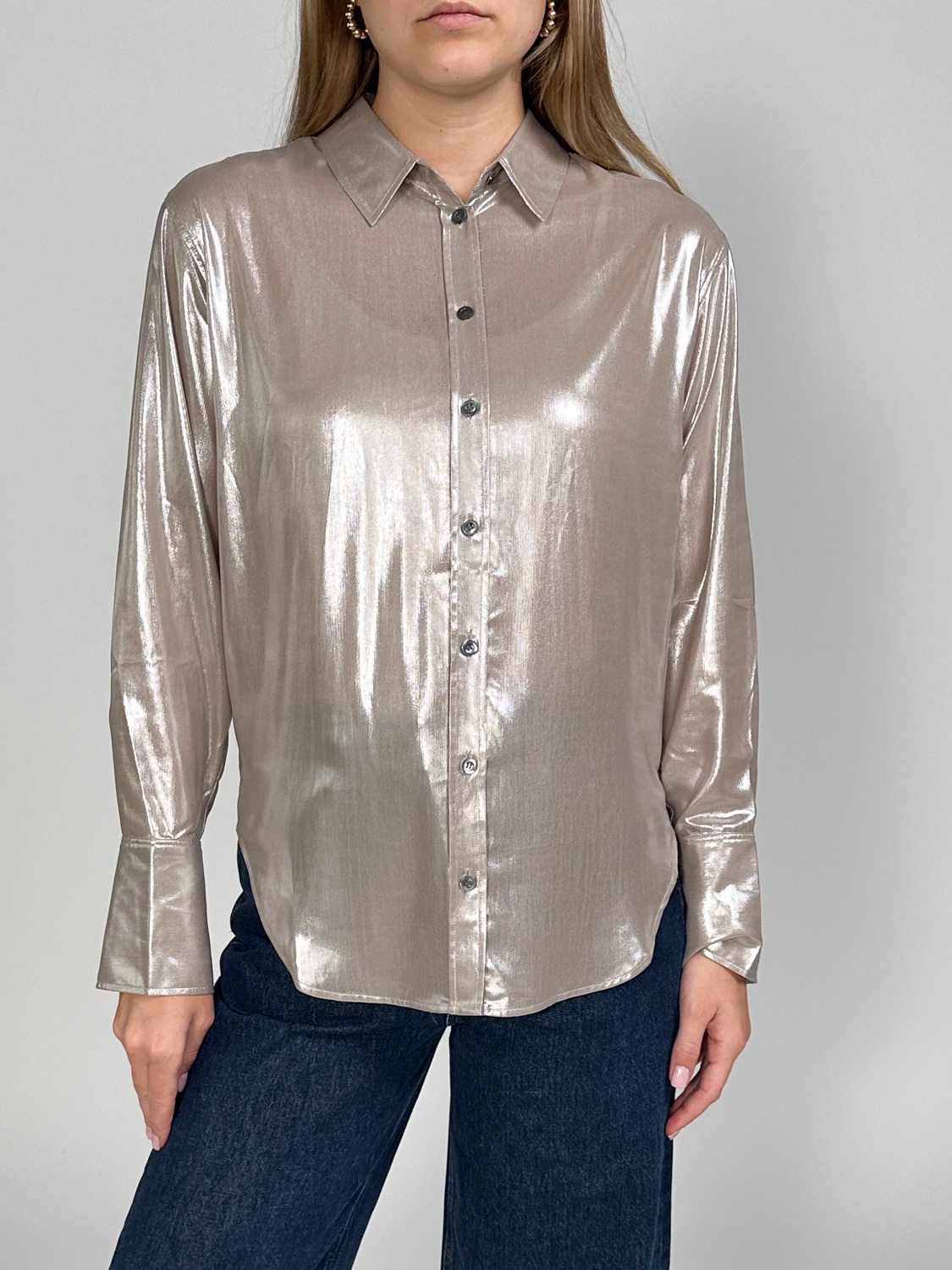 Frame Standard Shirt – Shimmering blouse  silber S