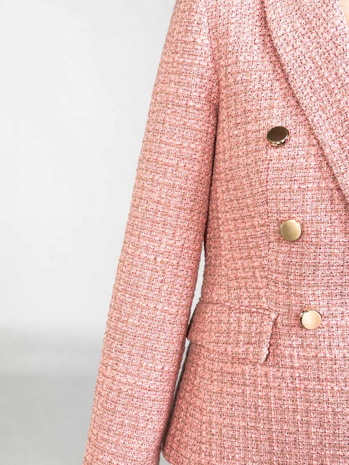 Sly010 Zweireihiger Tweed-Blazer mit goldenen Knöpfen  rosa 34