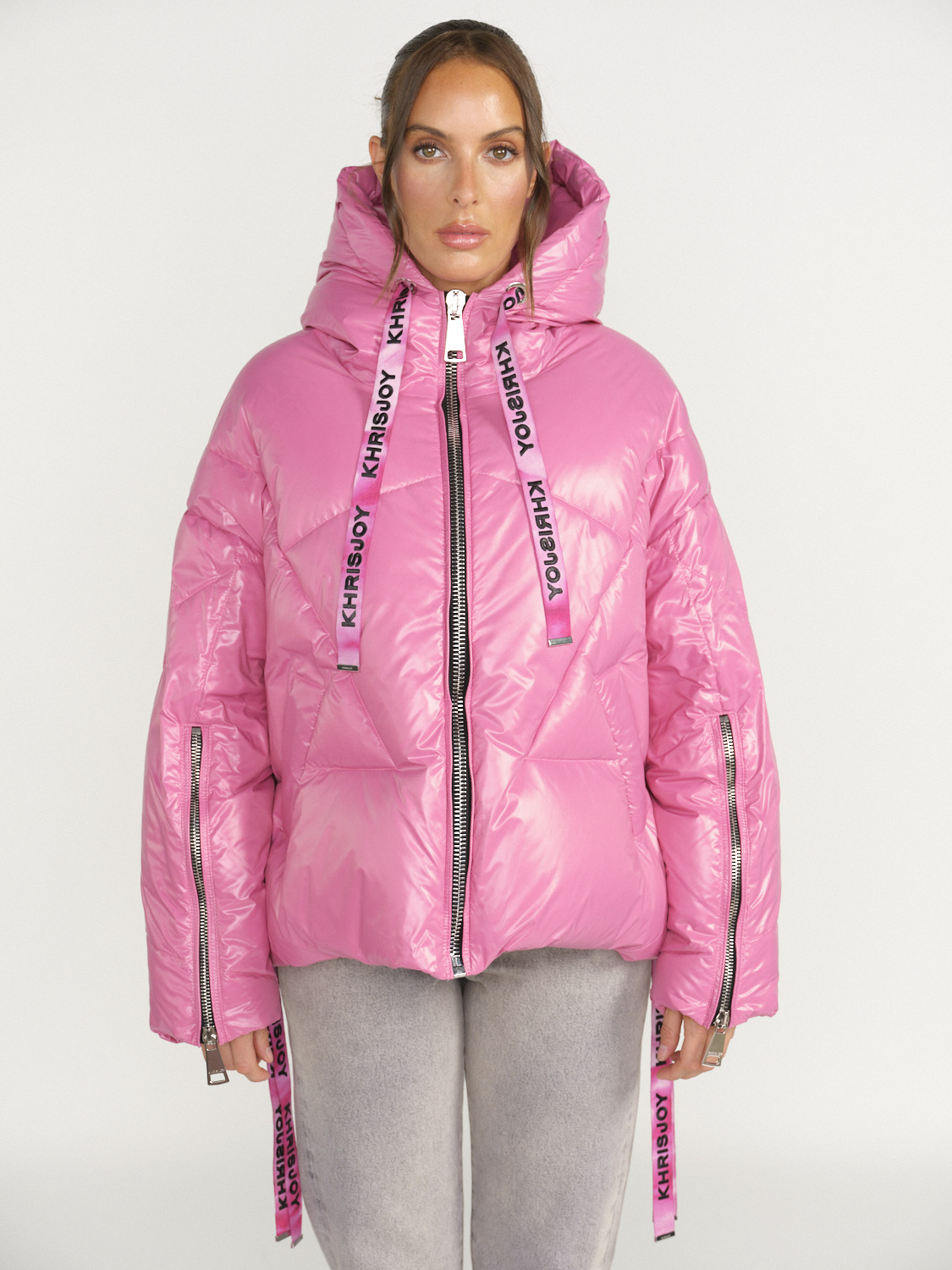 Khrisjoy Puff Khris Iconic Shiny - Chaqueta Puffer con capucha rosa S/M