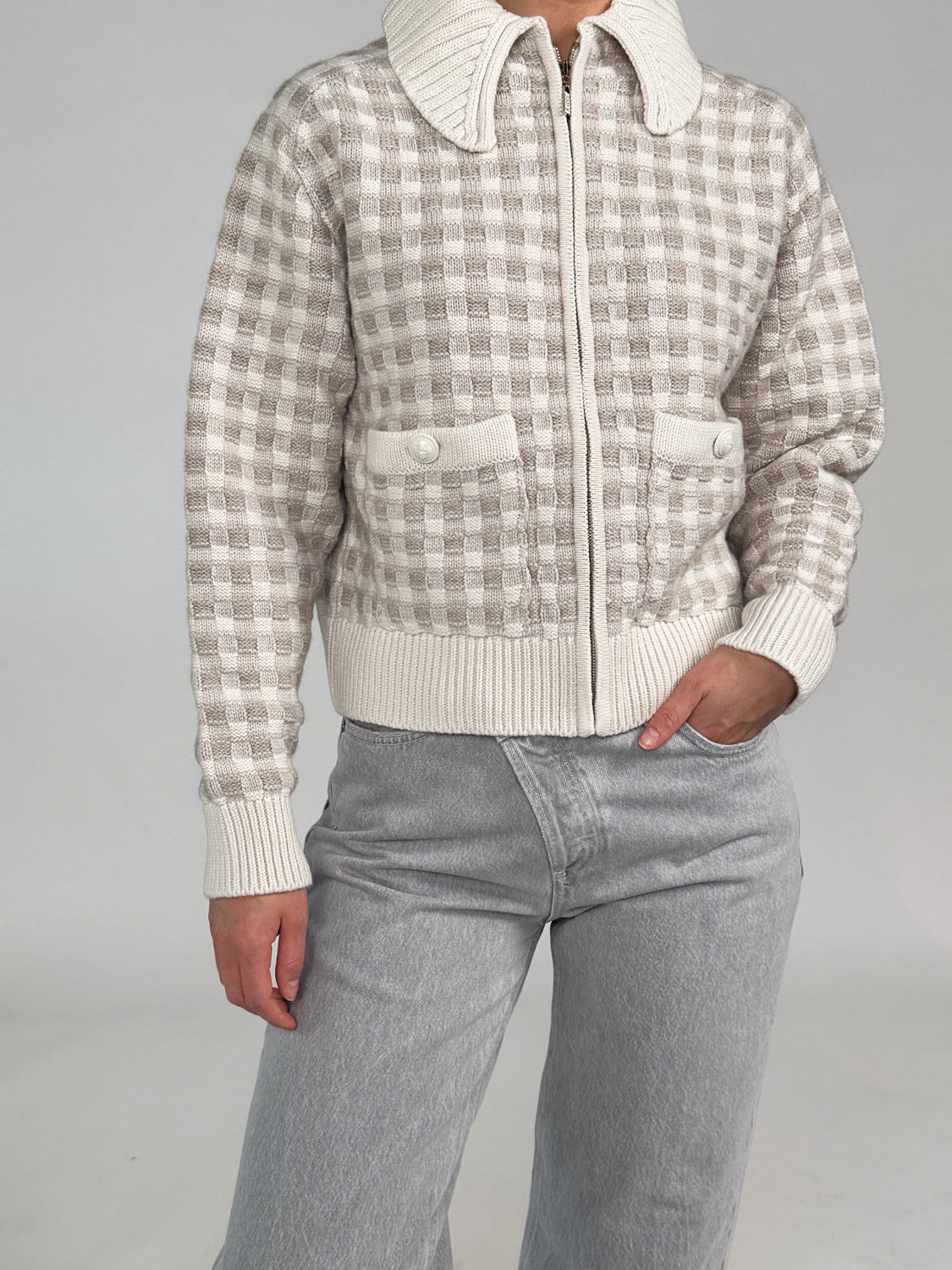 Barrie Chunky Gingham Jacket – Cashmere cardigan  creme XS/S