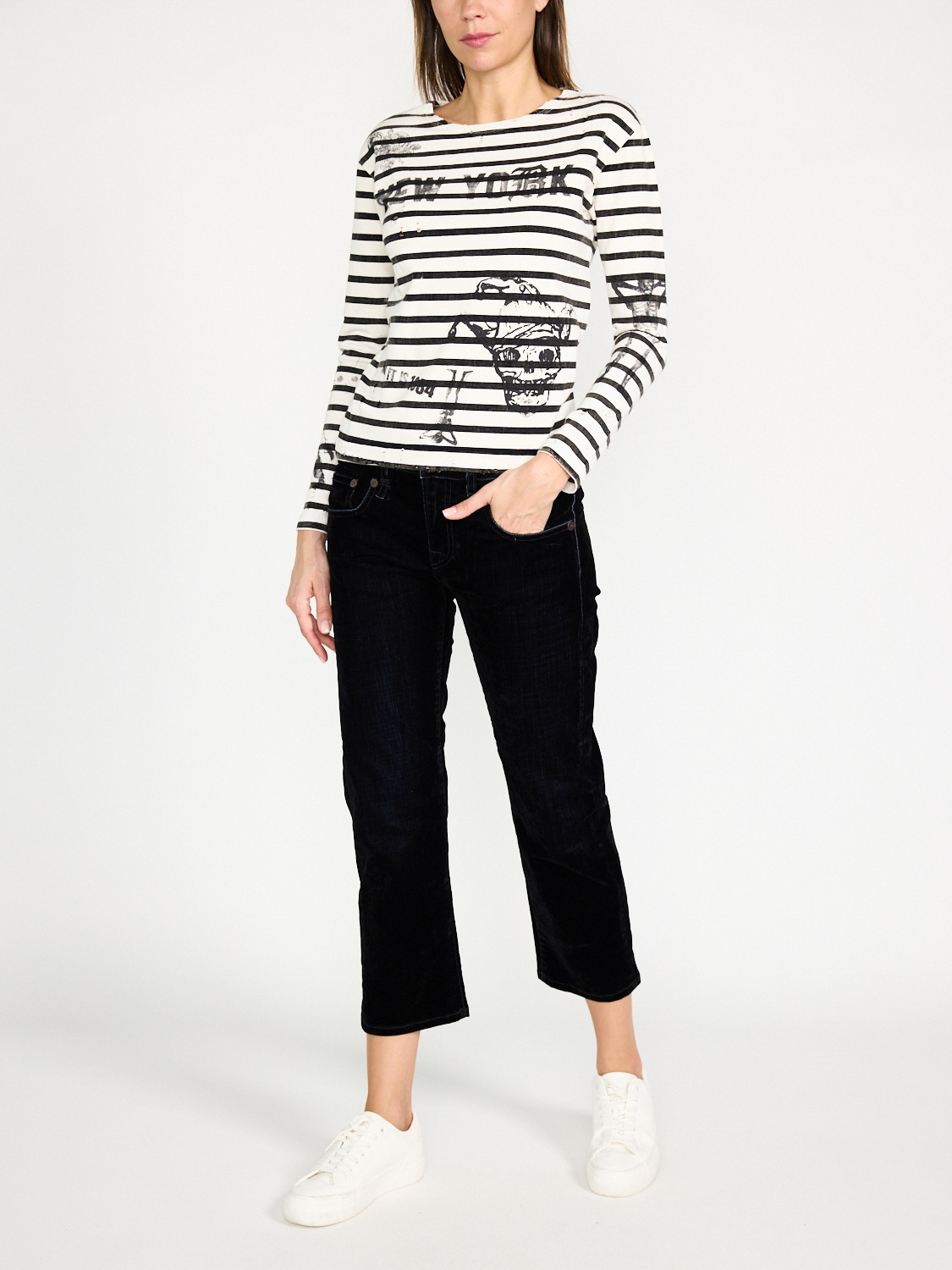 R13 Patch Breton – Gestreiftes Long Sleeve   blanco S