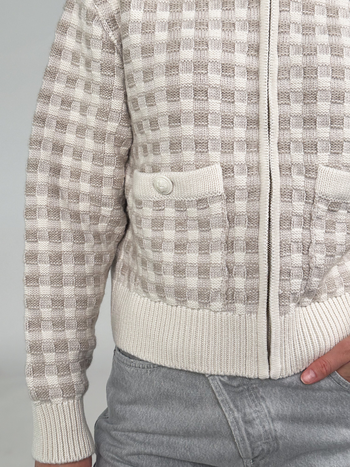 Barrie Chunky Gingham Jacket – Cashmere cardigan  creme XS/S