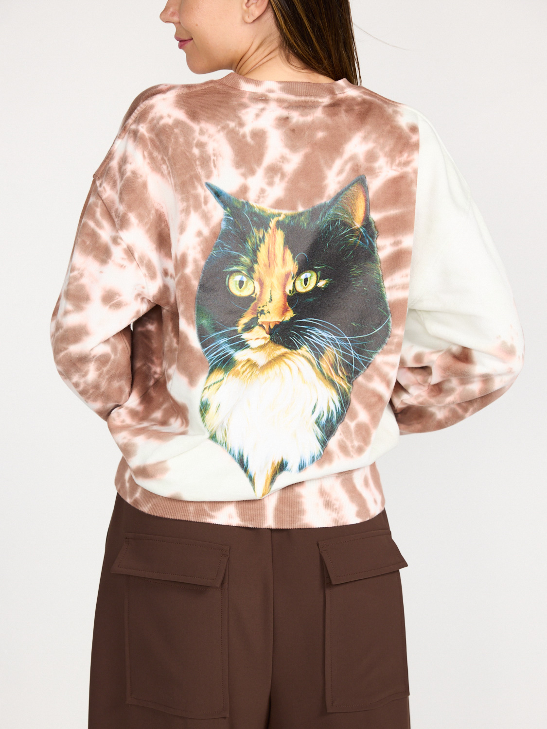 JW Anderson Tie-dye sweater with cat print  brown XS