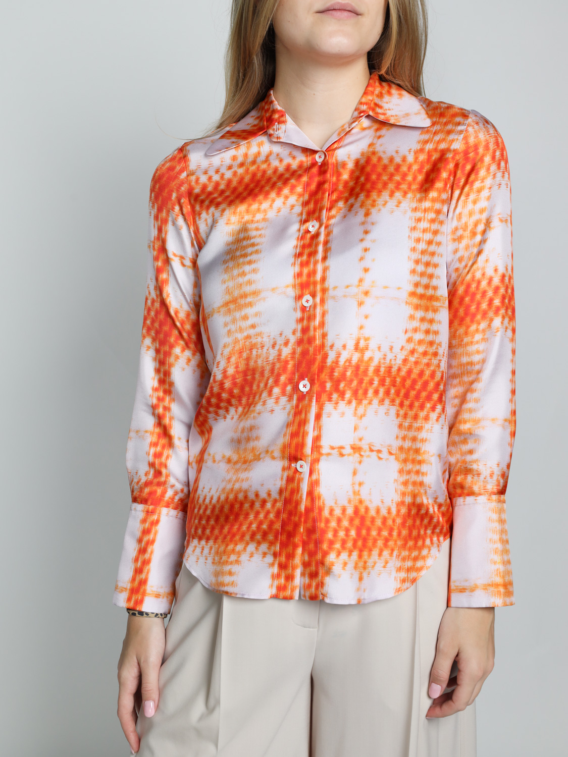 Odeeh Seiden-Bluse mit getupftem Muster orange 34