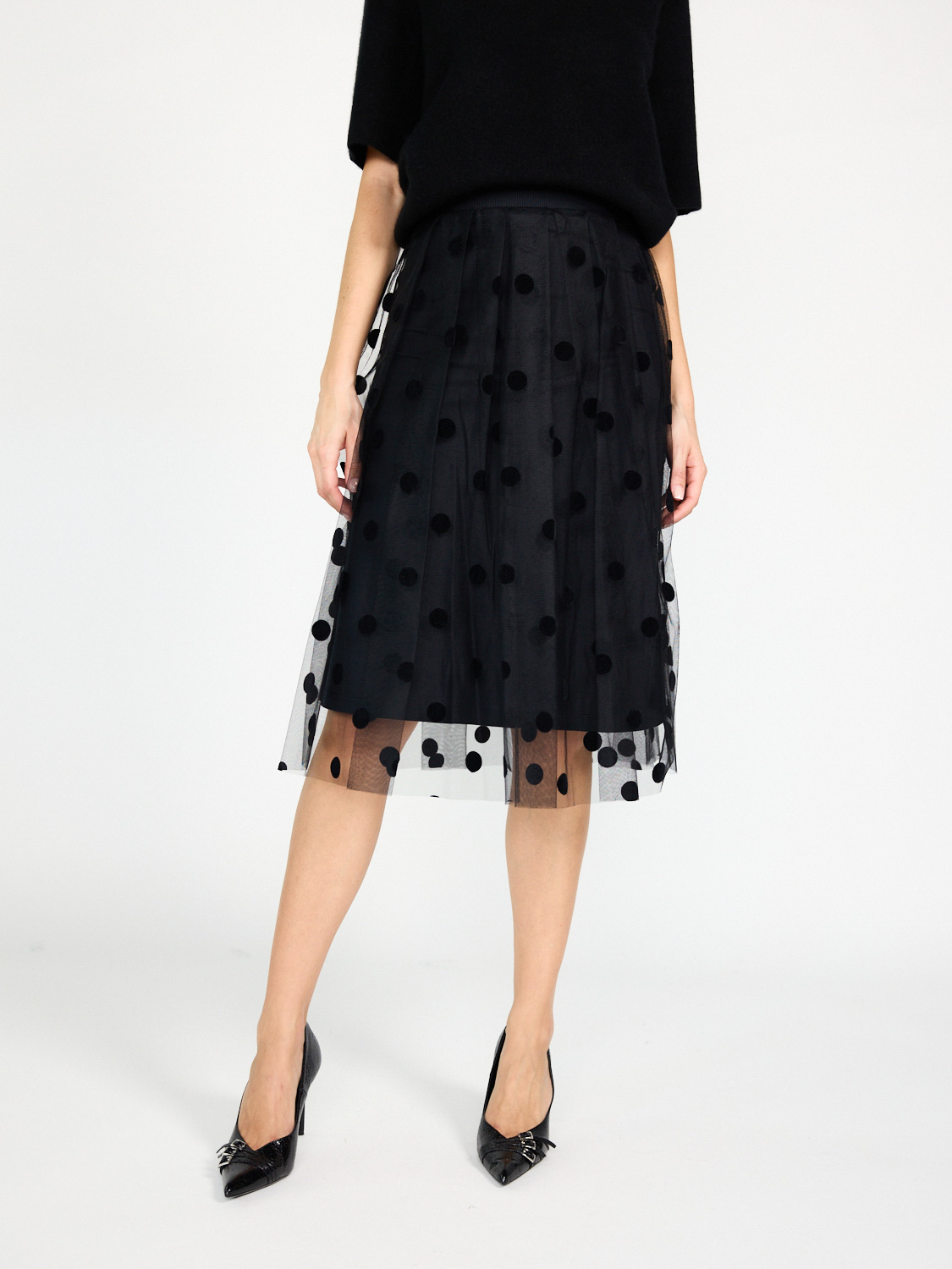 Nina Ricci  Pleated tulle skirt with dot design  black XS