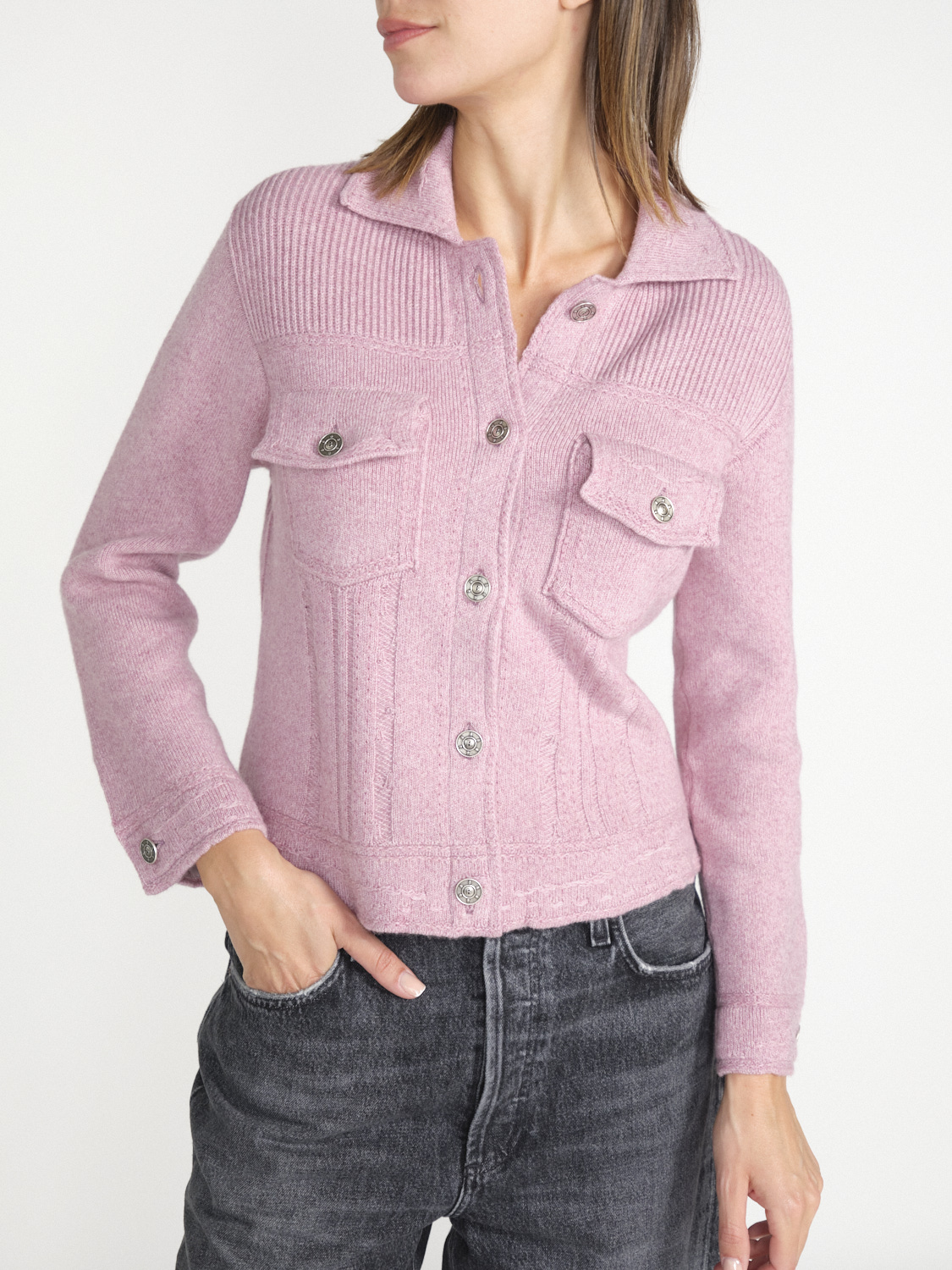 Barrie Denim Suit Fitted Jacket – Strickjacke aus Cashmere  rosa S