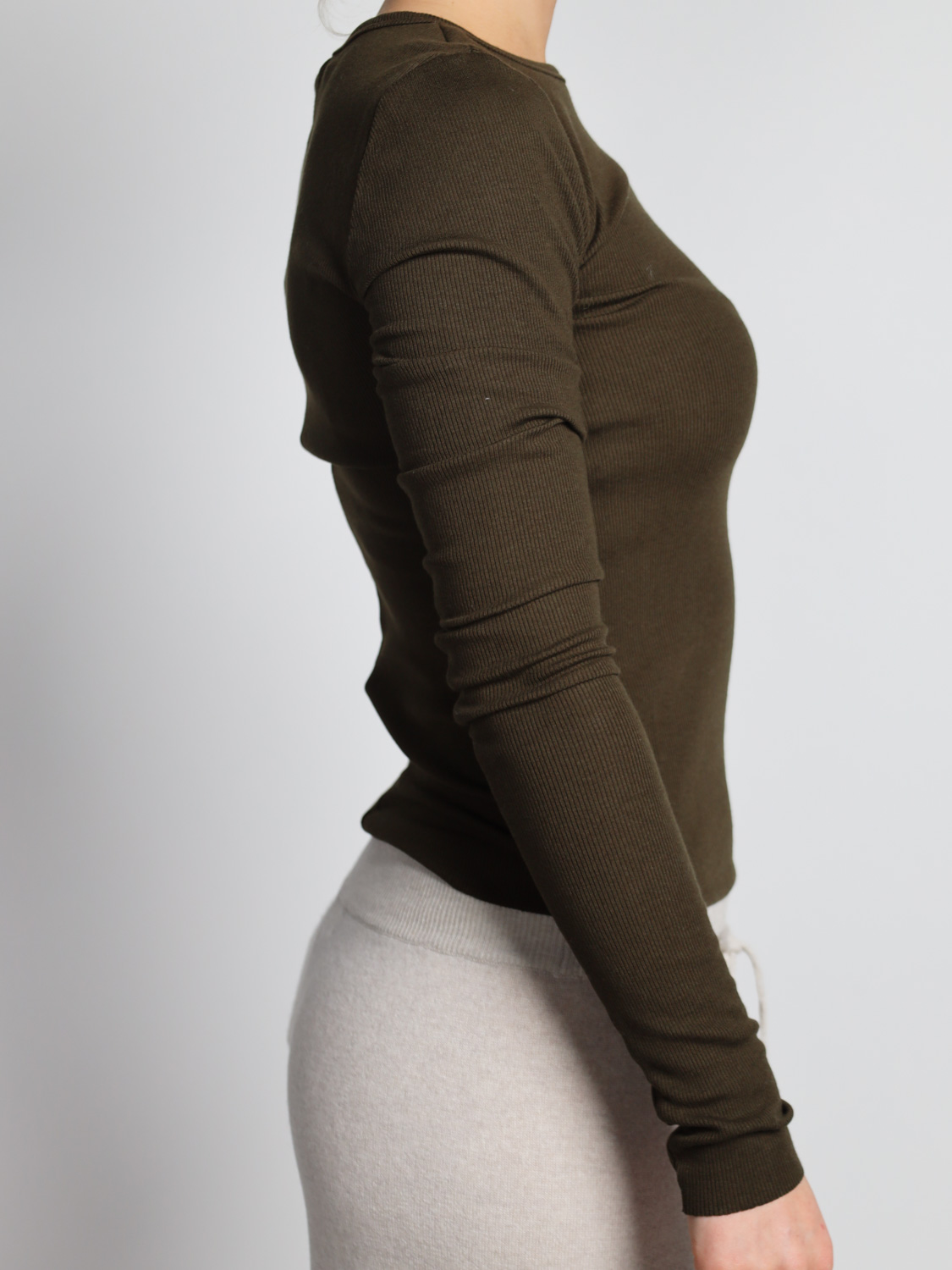 Eterne Longsleeve Shirt mit Rippenstrick   khaki S