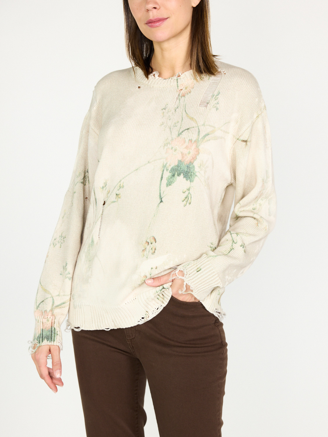 R13 Printed boyfriend sweater  creme XS