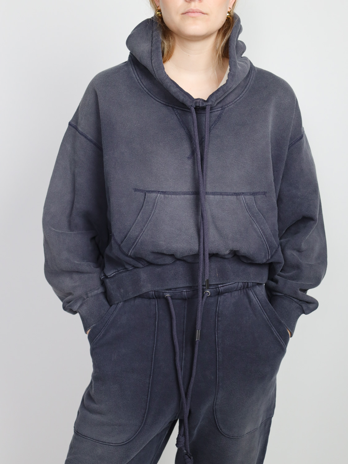 R13 Funnel Neck – cropped popover hoodie  navy XS