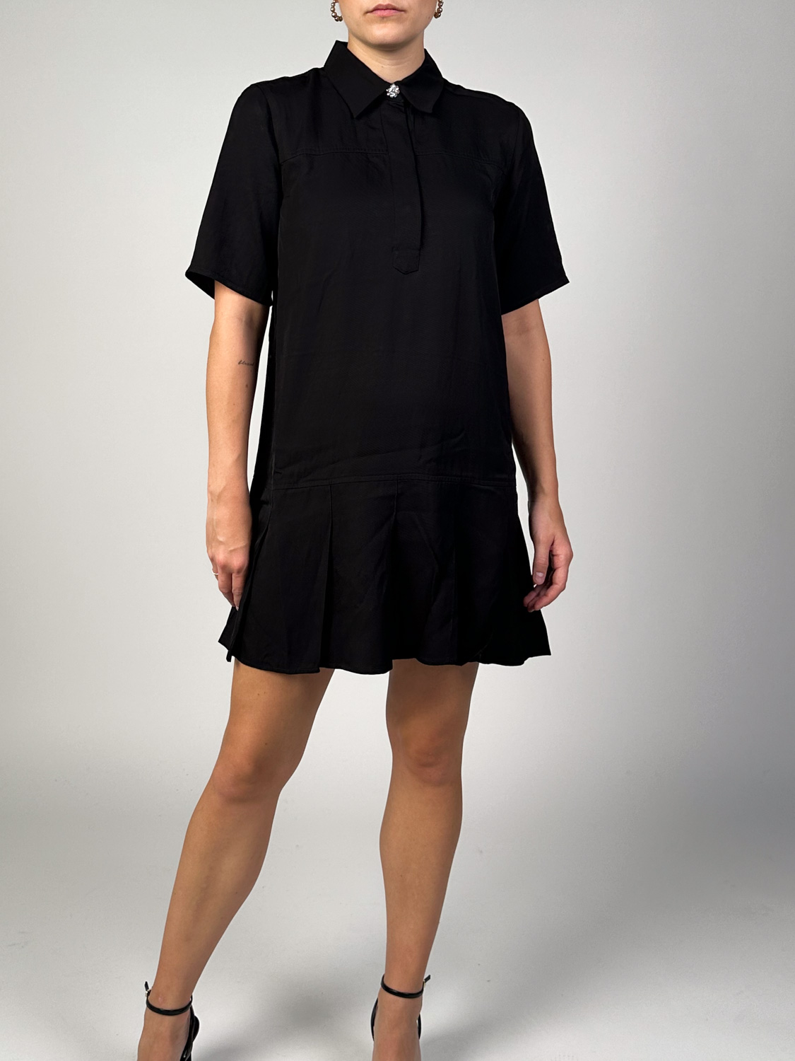 Ganni Twill mini dress with pleat details   black 38