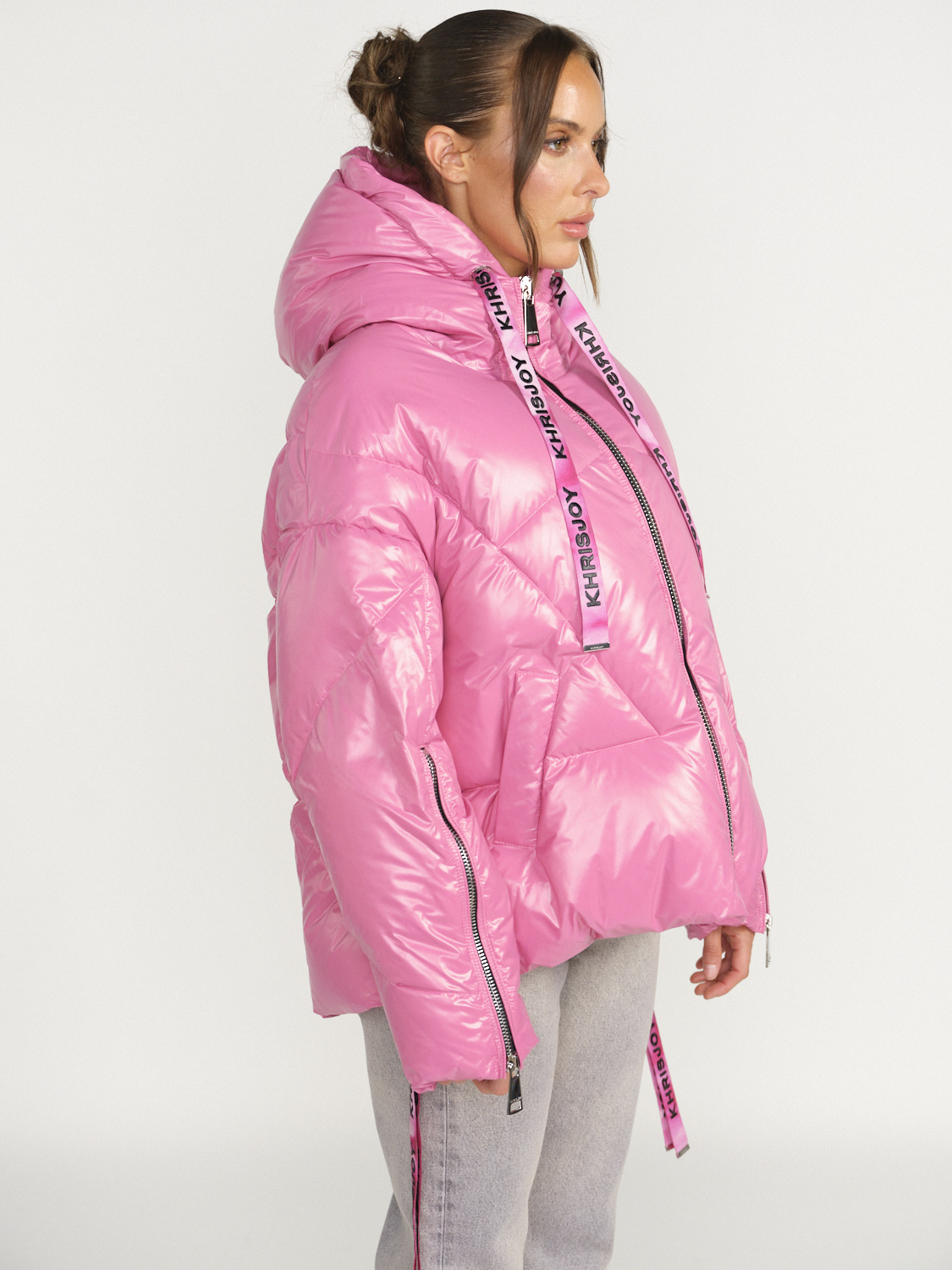 khrisjoy Puff Khris Iconic Shiny - Puffer jacket with hood pink S/M