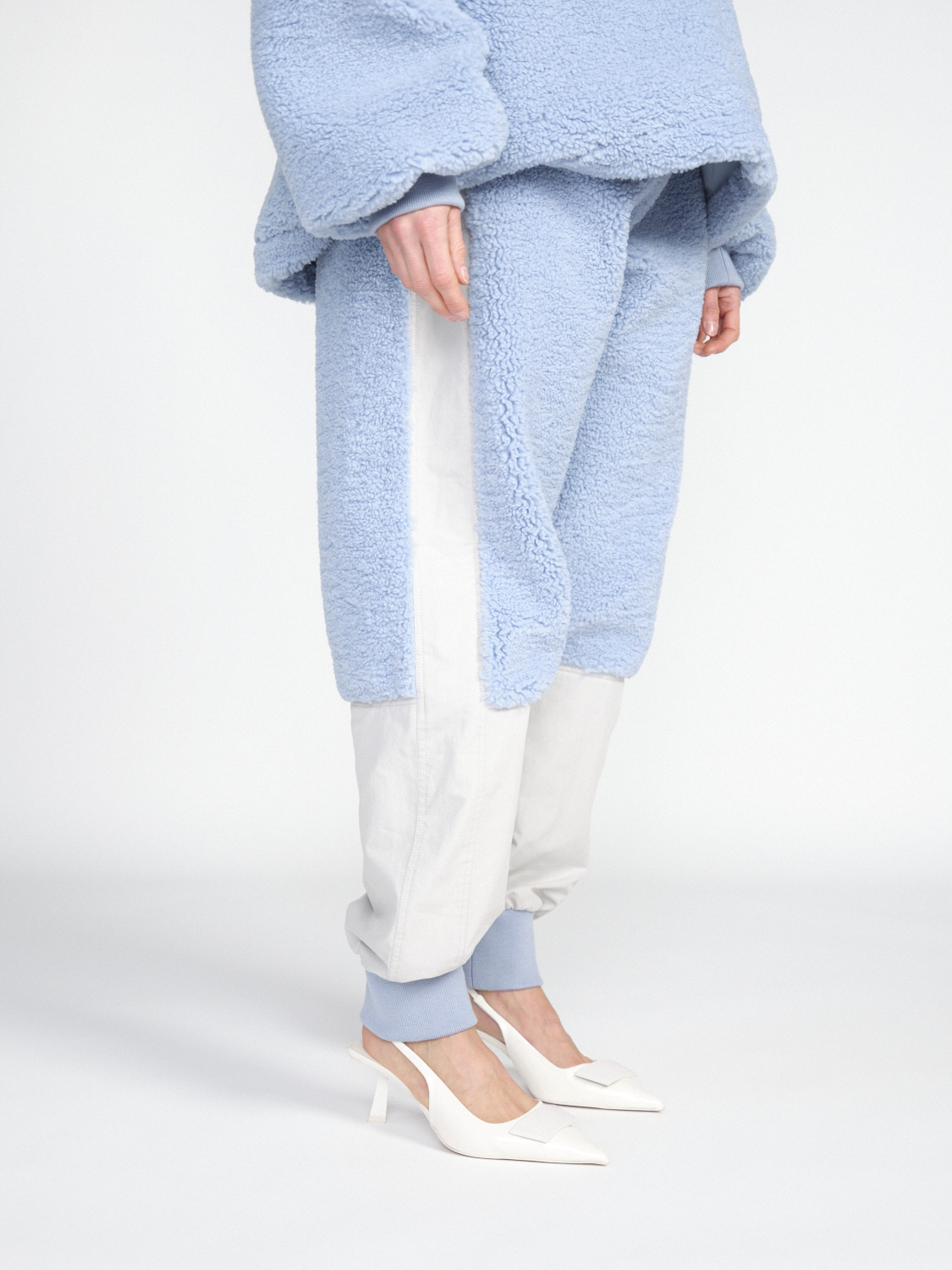 JW Anderson Colour Block - Teddy fur track pants with fabric details  blue S