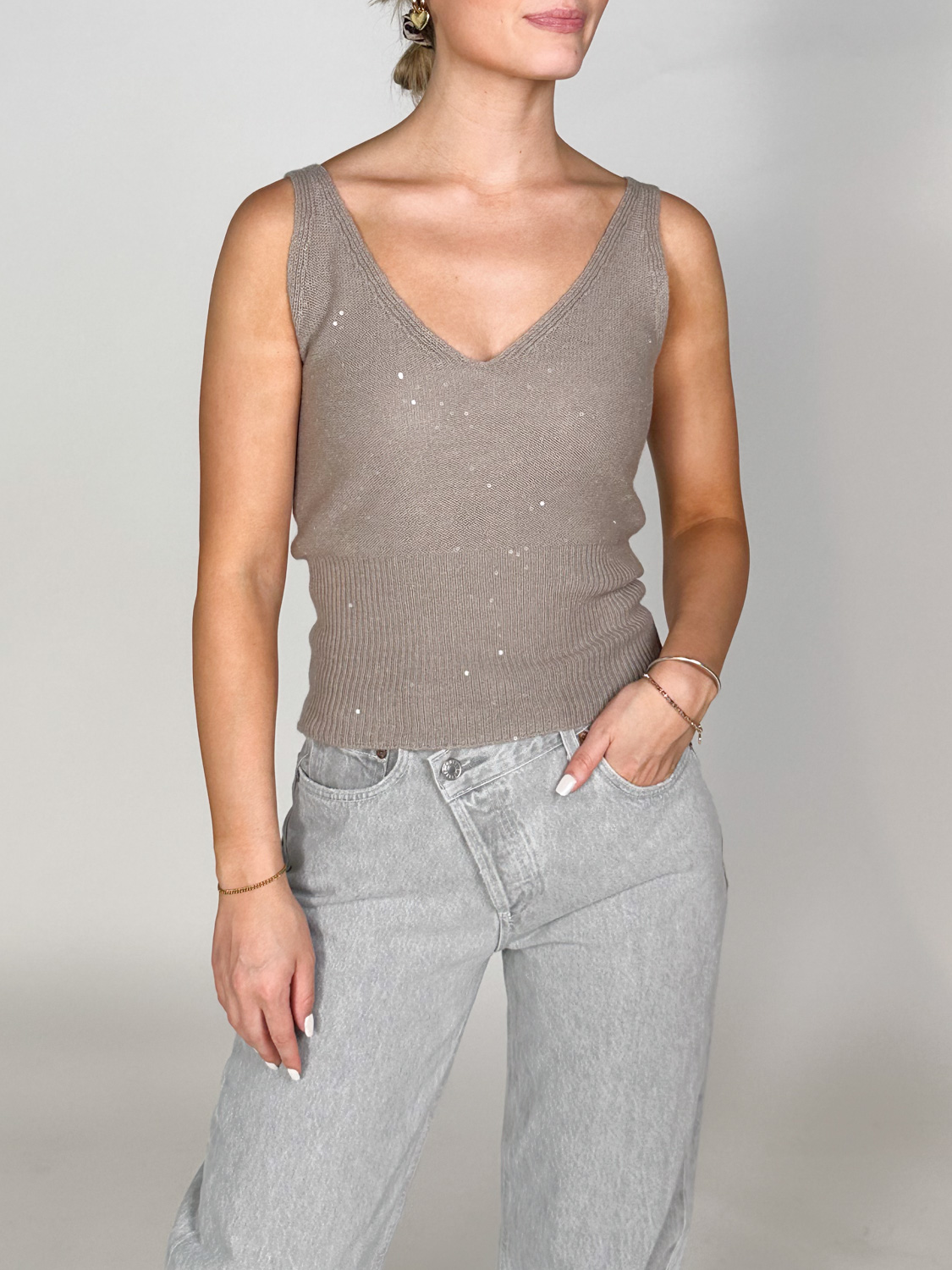 Strick-Top mit Pailletten-Details  