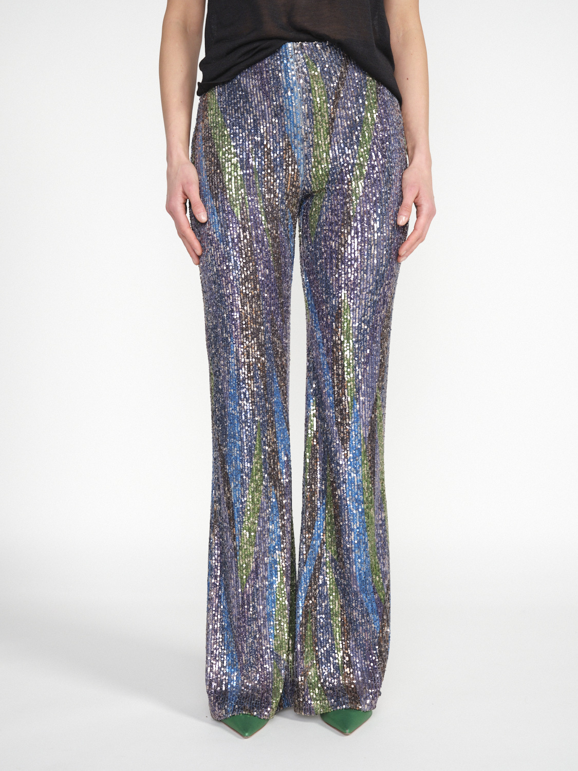 SIYU Stretchy sequin straight-leg pants    blue 36